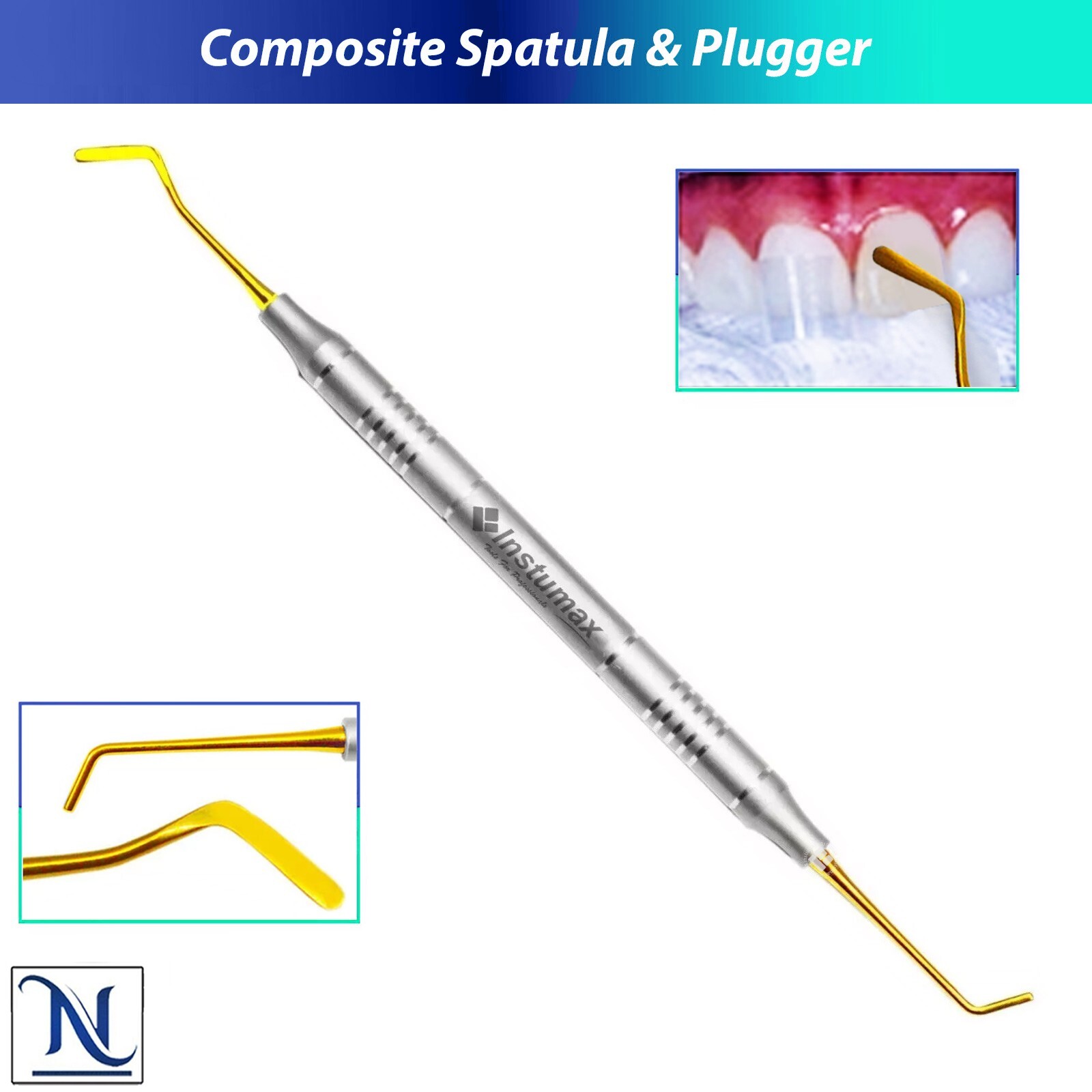 5pc Dental Composite Kit Spatula & Plugger Set Dentist Tools Titanium Golden Tip