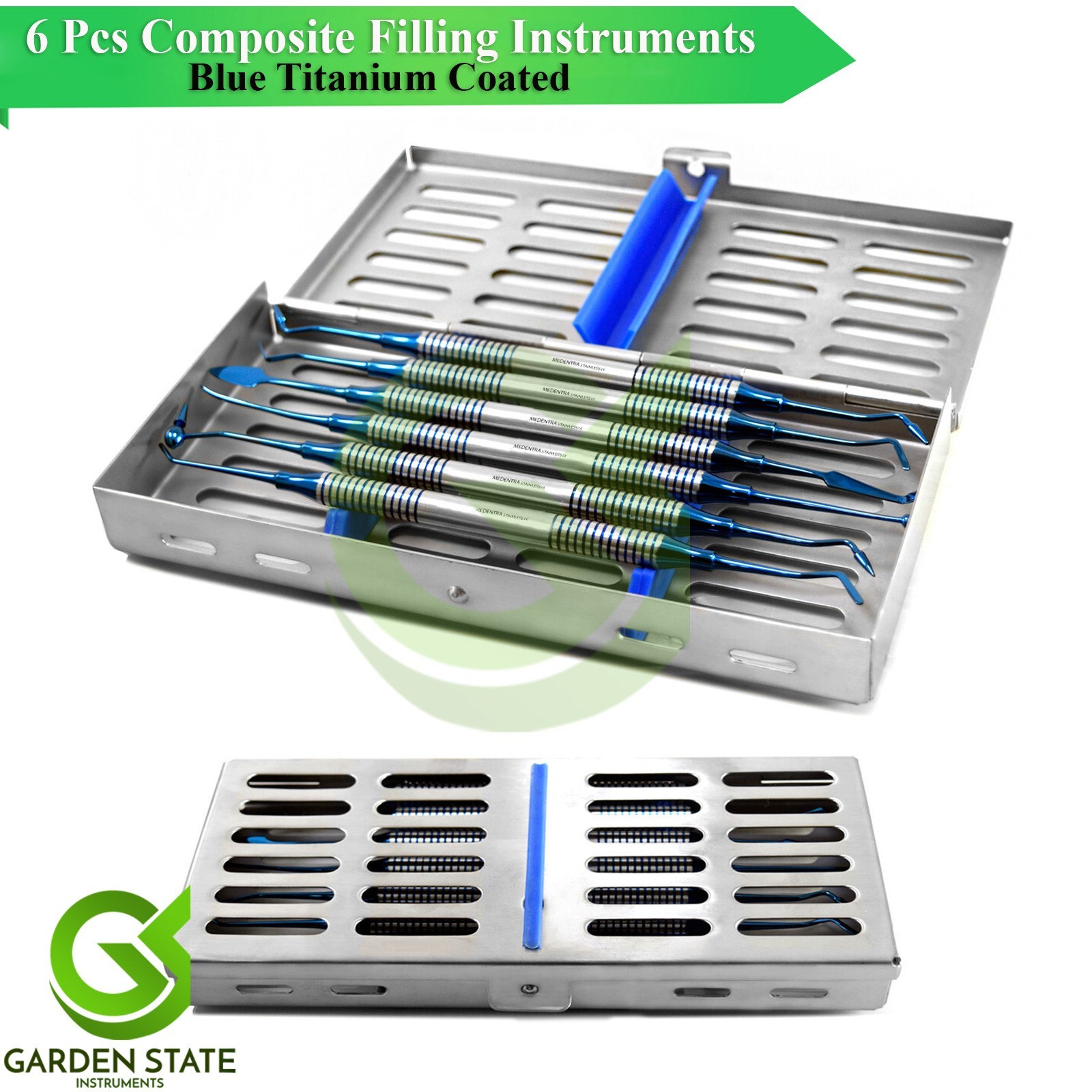 Set Of 6 Composite Filling Instruments Blue Titanium Coated Dental Restoration