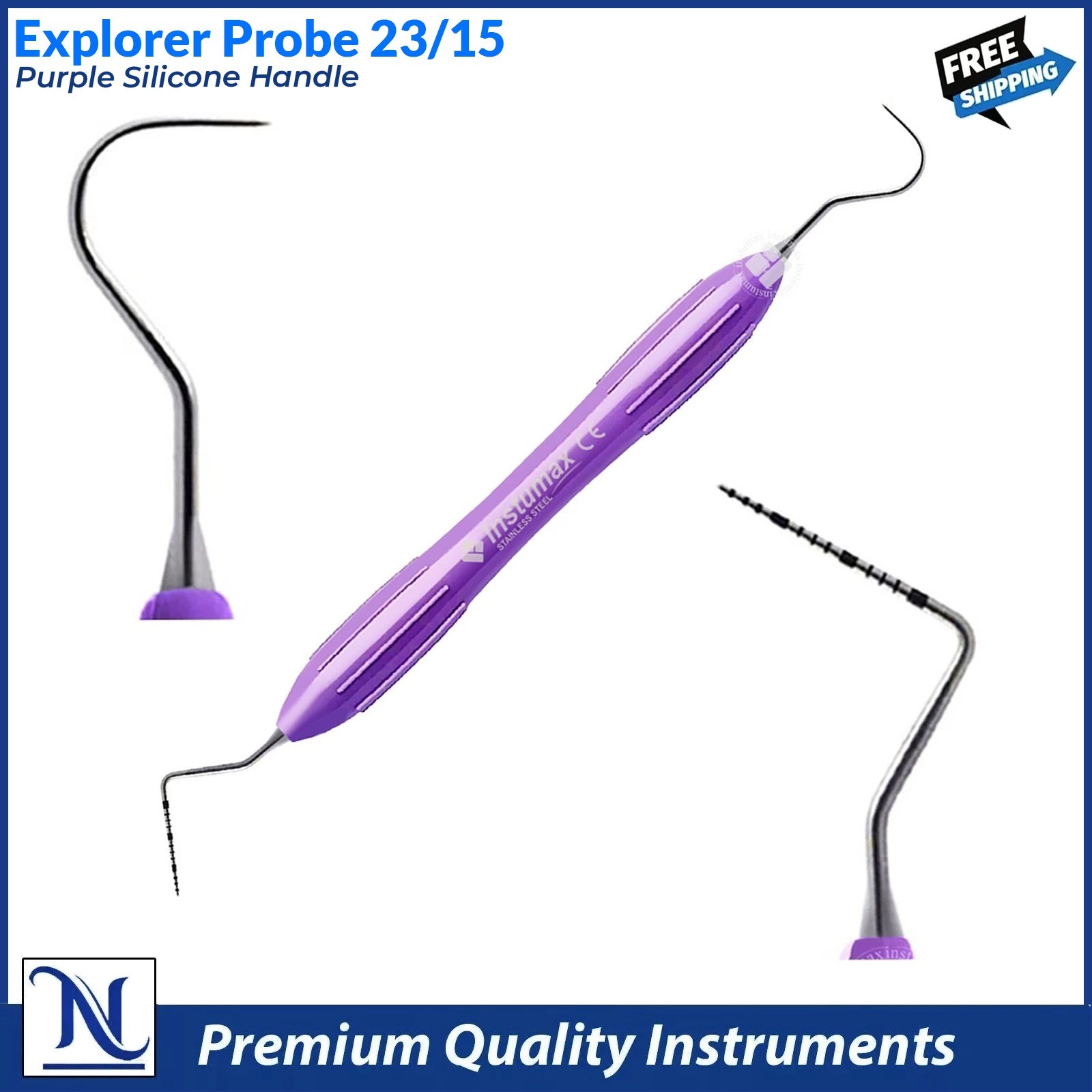 Dental Explorer Periodontal Probe UNC15-23 Purple Color Coded Silicone Handle