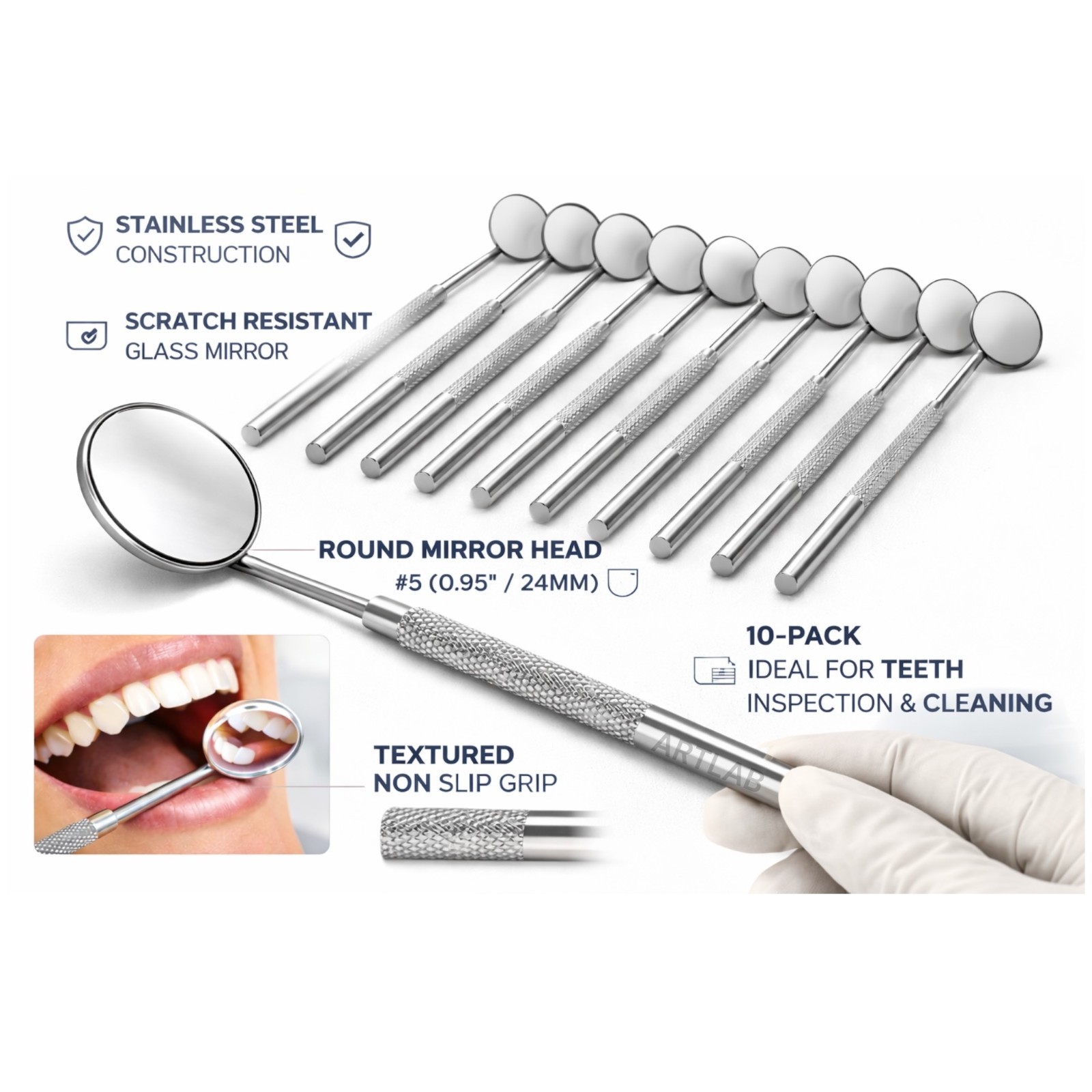 12 EA Dental mouth Mirror #5 stainless with handle Oral Care dental instrument