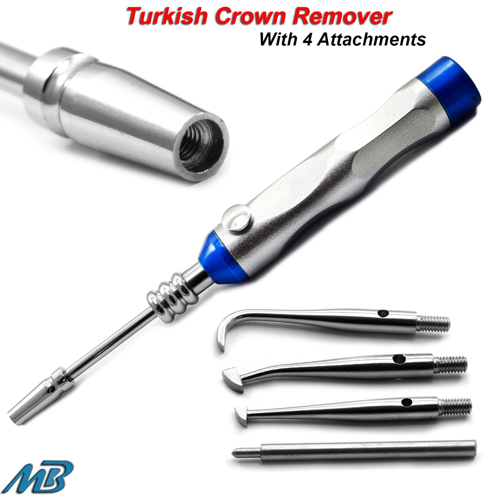 Dental Turkish Crown Remover With 4 Attachments Surgical Dentistry Instruments