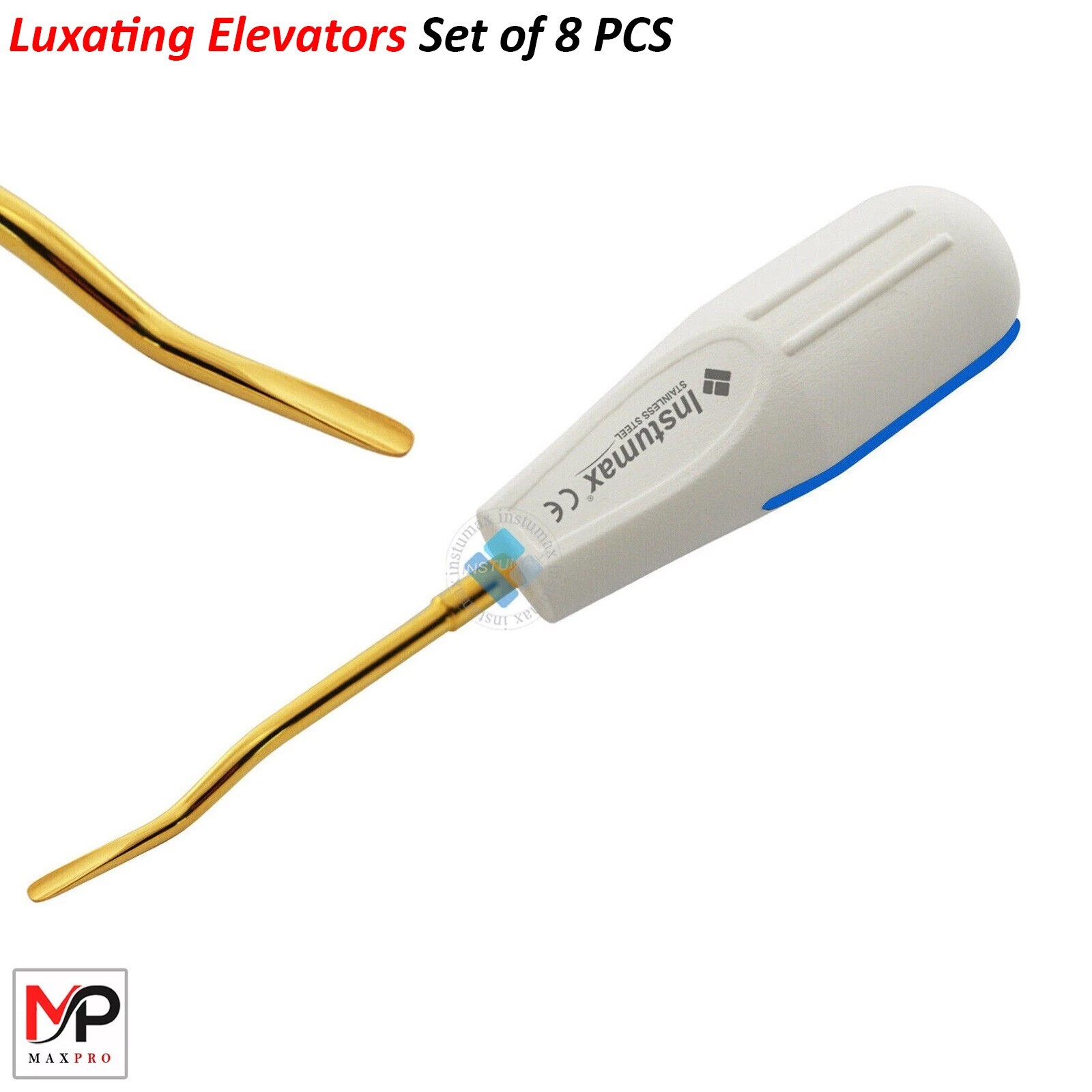 New Dental Root Luxating Elevators Luxation Set of 8 White Plastic Gold Tips