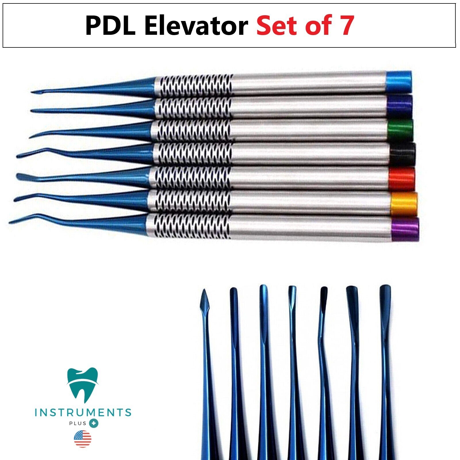 Dental PDL Luxating Root Elevators Set of 7 Titanium Blue Tips Surgical Tools CE