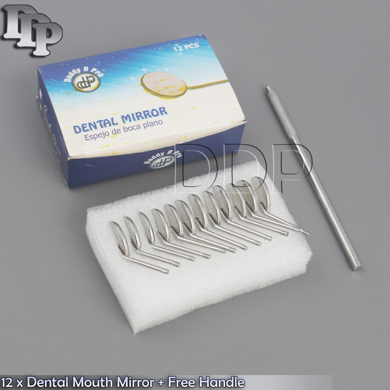 Dental Premium 12 x Mouth Mirror heads Cone Socket #5 Plain + Free Round Handle