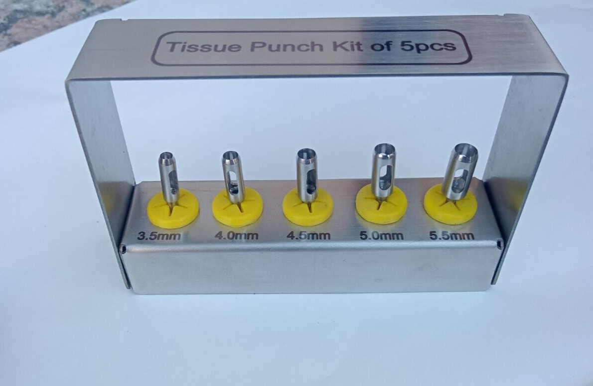 5 Pcs Tissue Punch Kit set Surgical Surgery Dental With Bur Holder CE