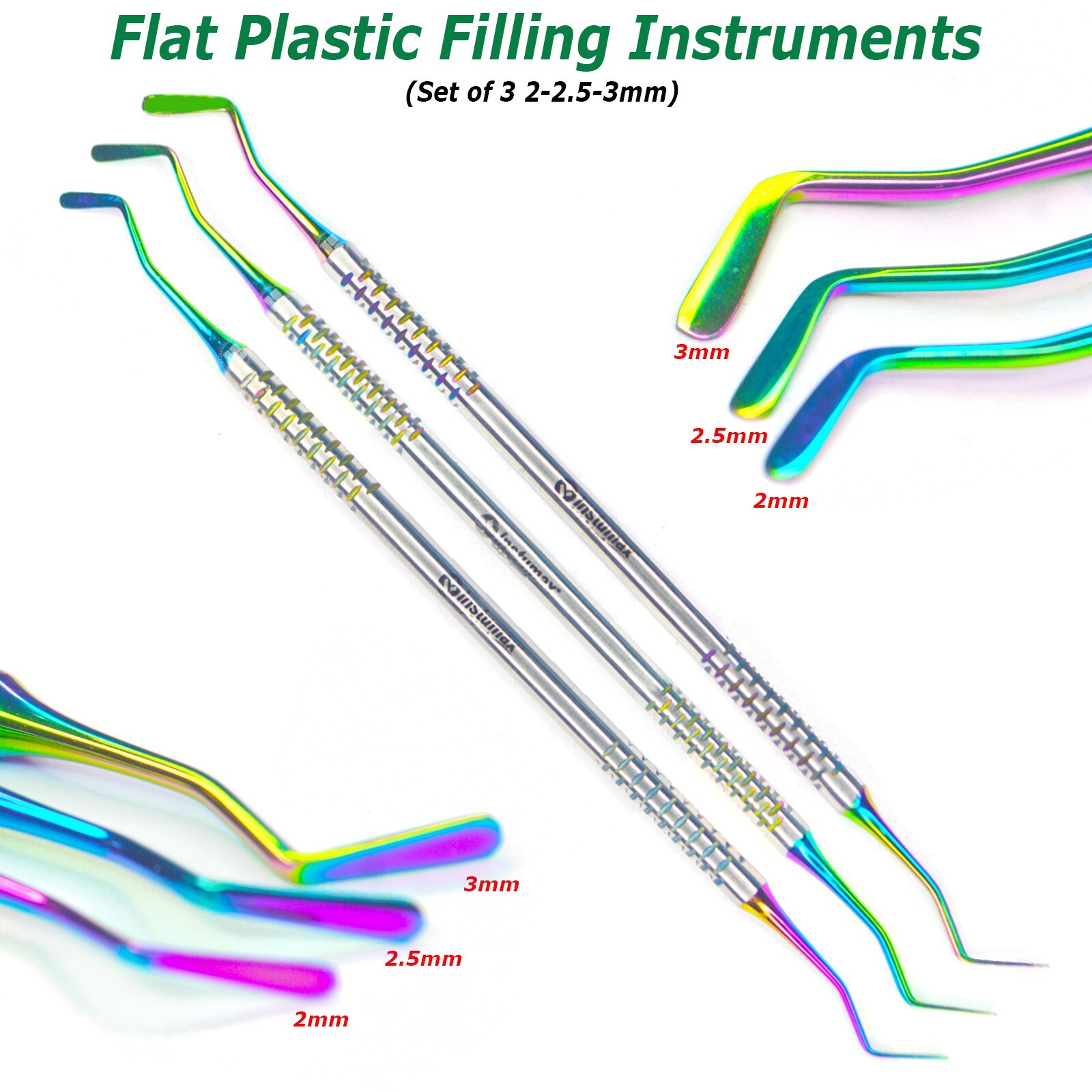 Dental Flat Plastic Composite Filling Instruments Titanium Coated ColorFul Tips