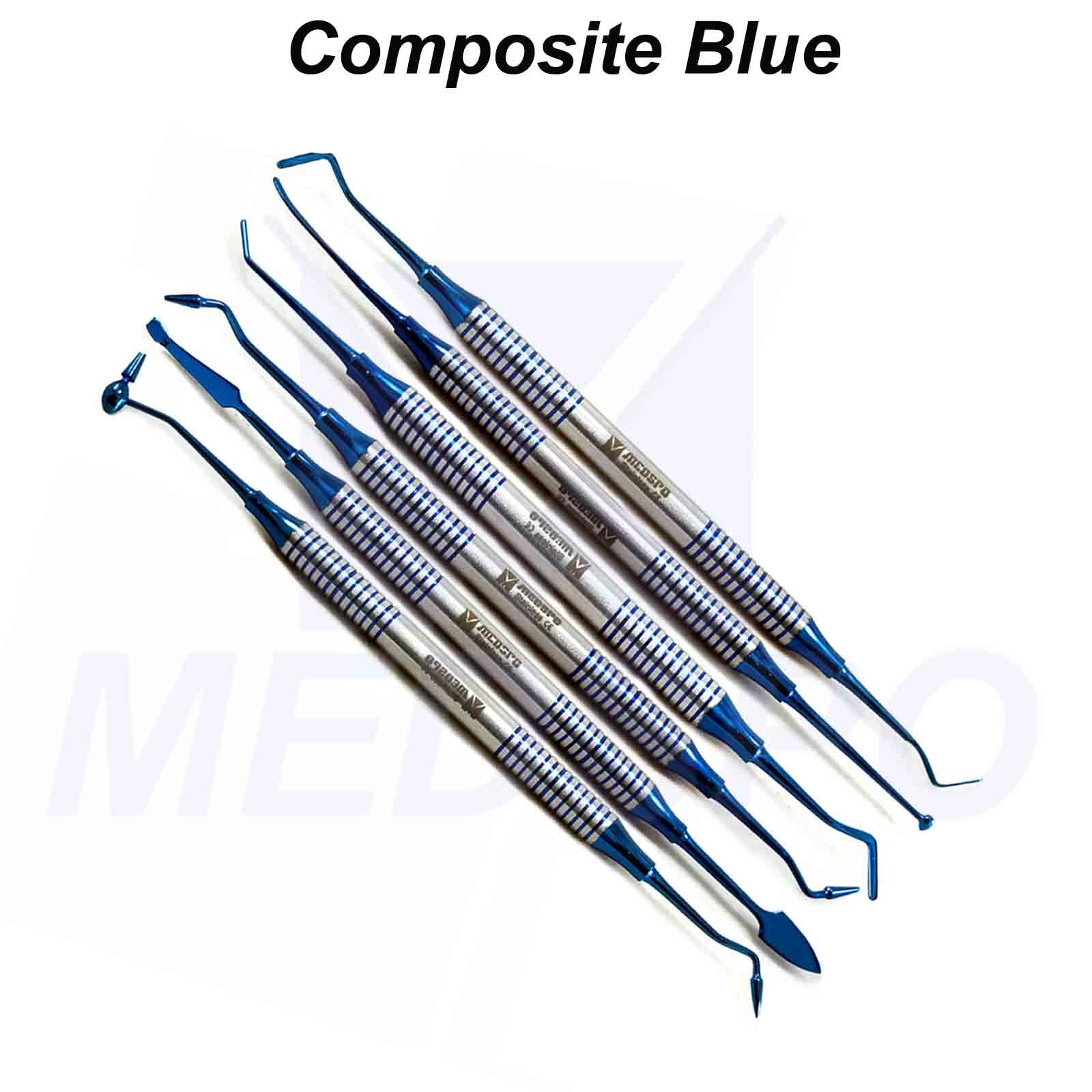 Dental Blue Titanium Composite Scalers Set Of 6 Filling Restorative Instruments