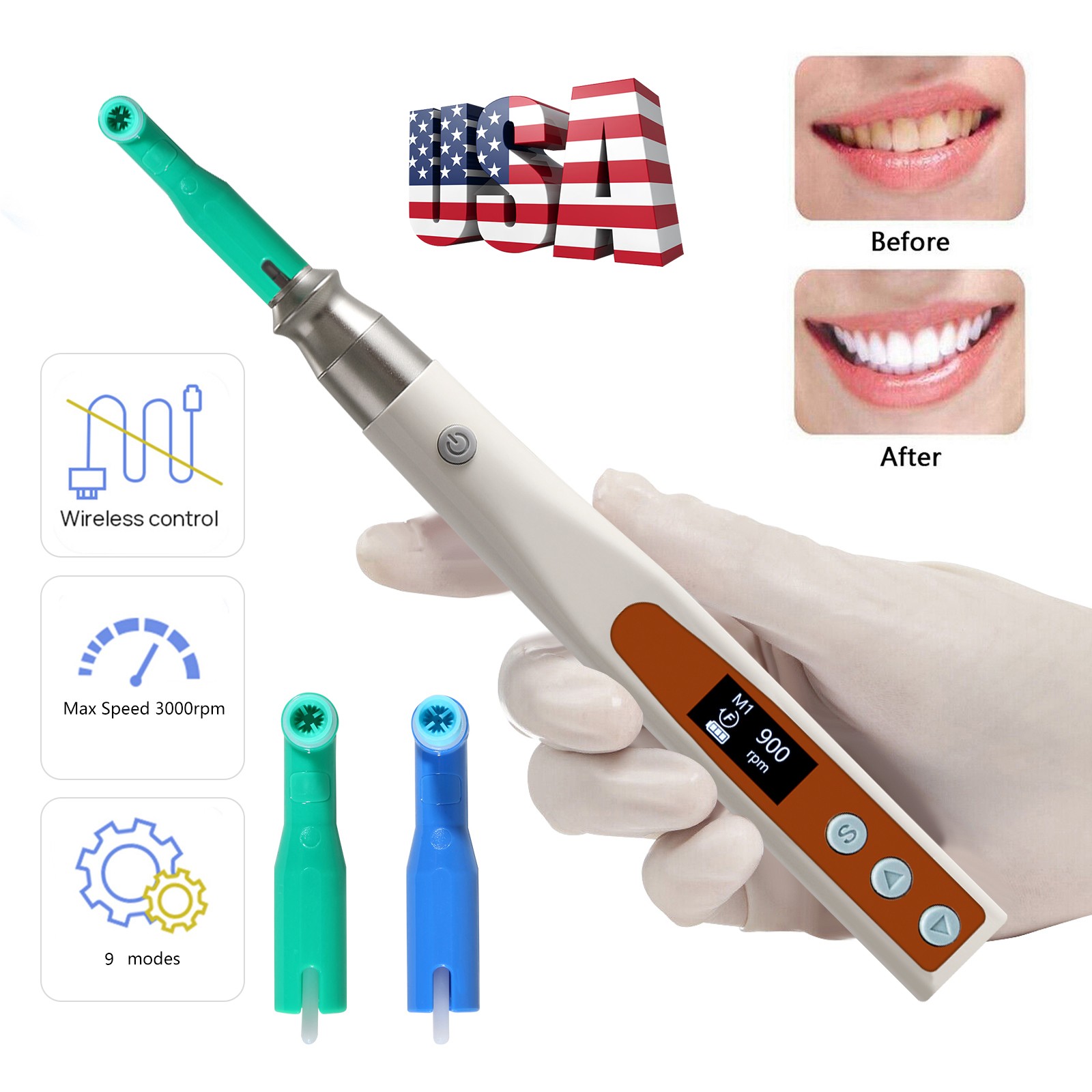 Dental Cordless Hygiene Prophy Handpiece Wireless/100 disposable prophy angle
