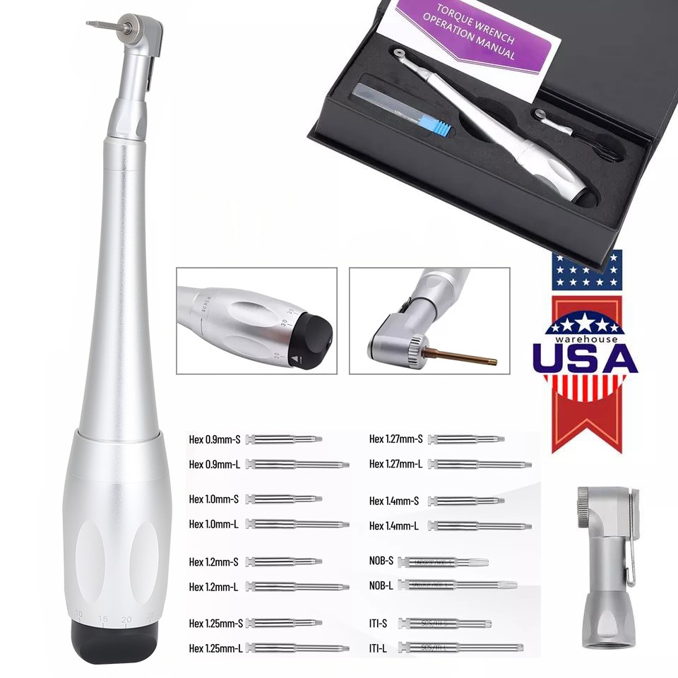 US Dental Torque Wrench Universal Implant Kit Wrench Contra Angle w/ 16 Drivers