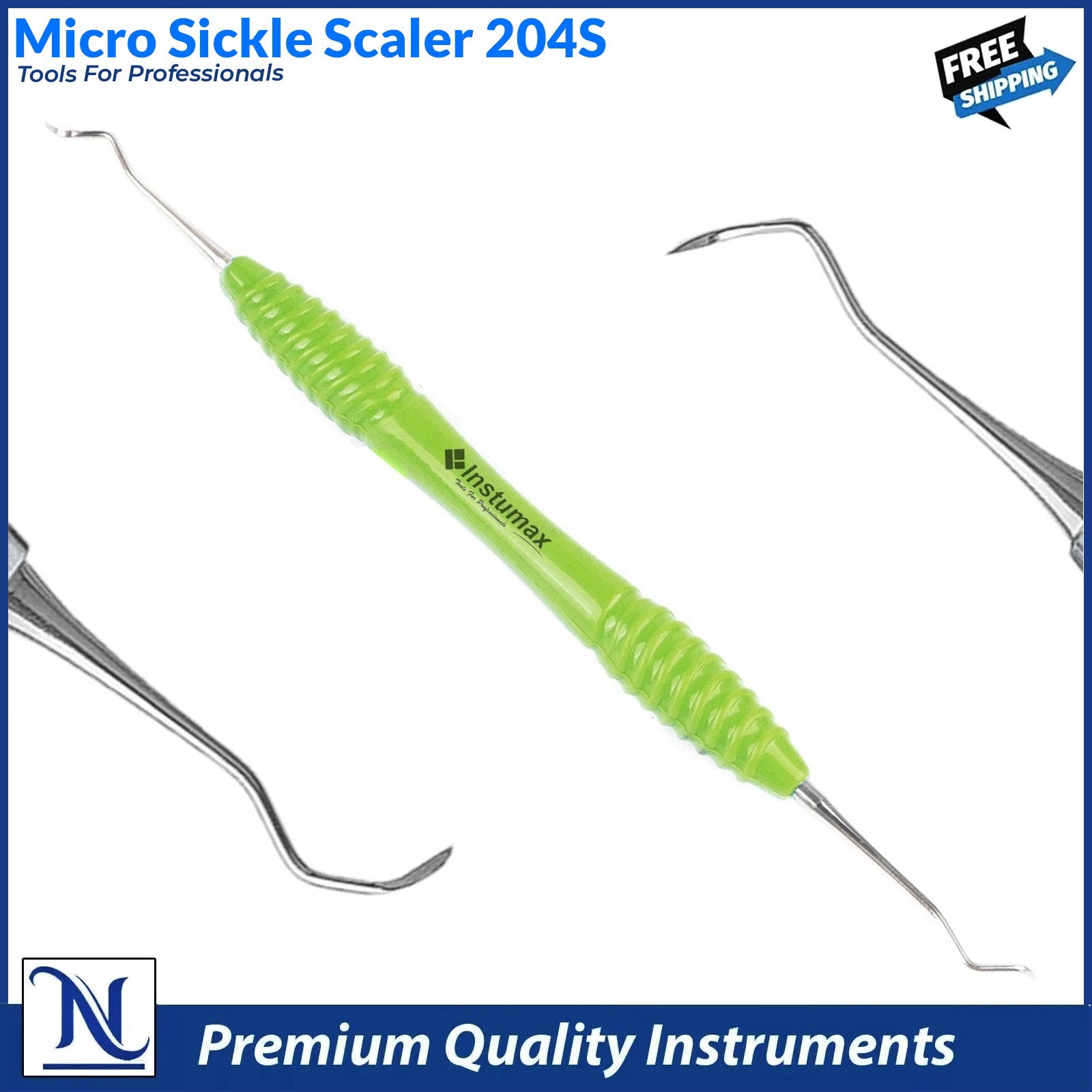 Dental Micro Sickle Scaler 204S – Green Silicone Handle – Stainless Steel