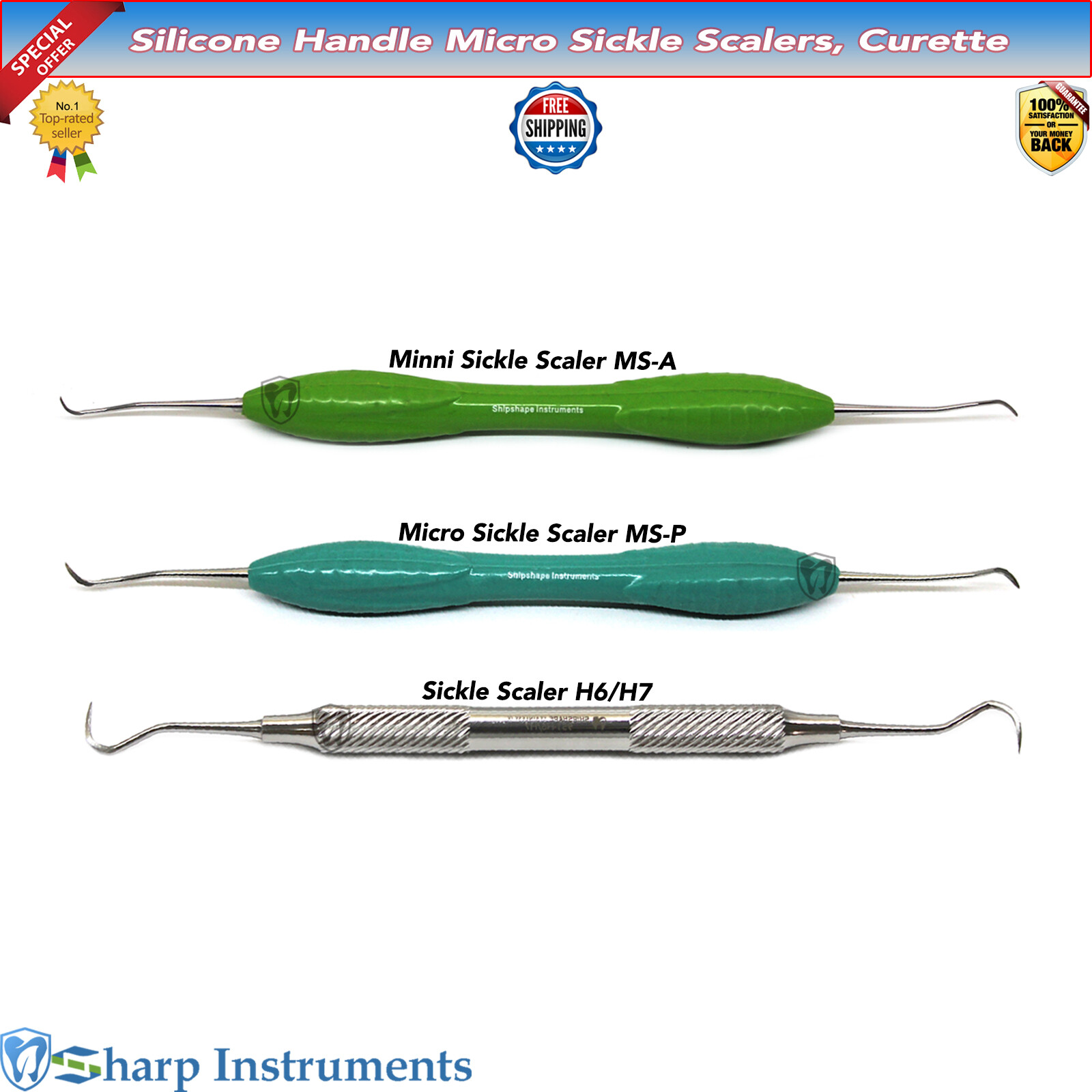 H6/H7 Posterior Sickle Scaler MS-A, MS-P Hygiene Calculus Removal Tartar Scraper