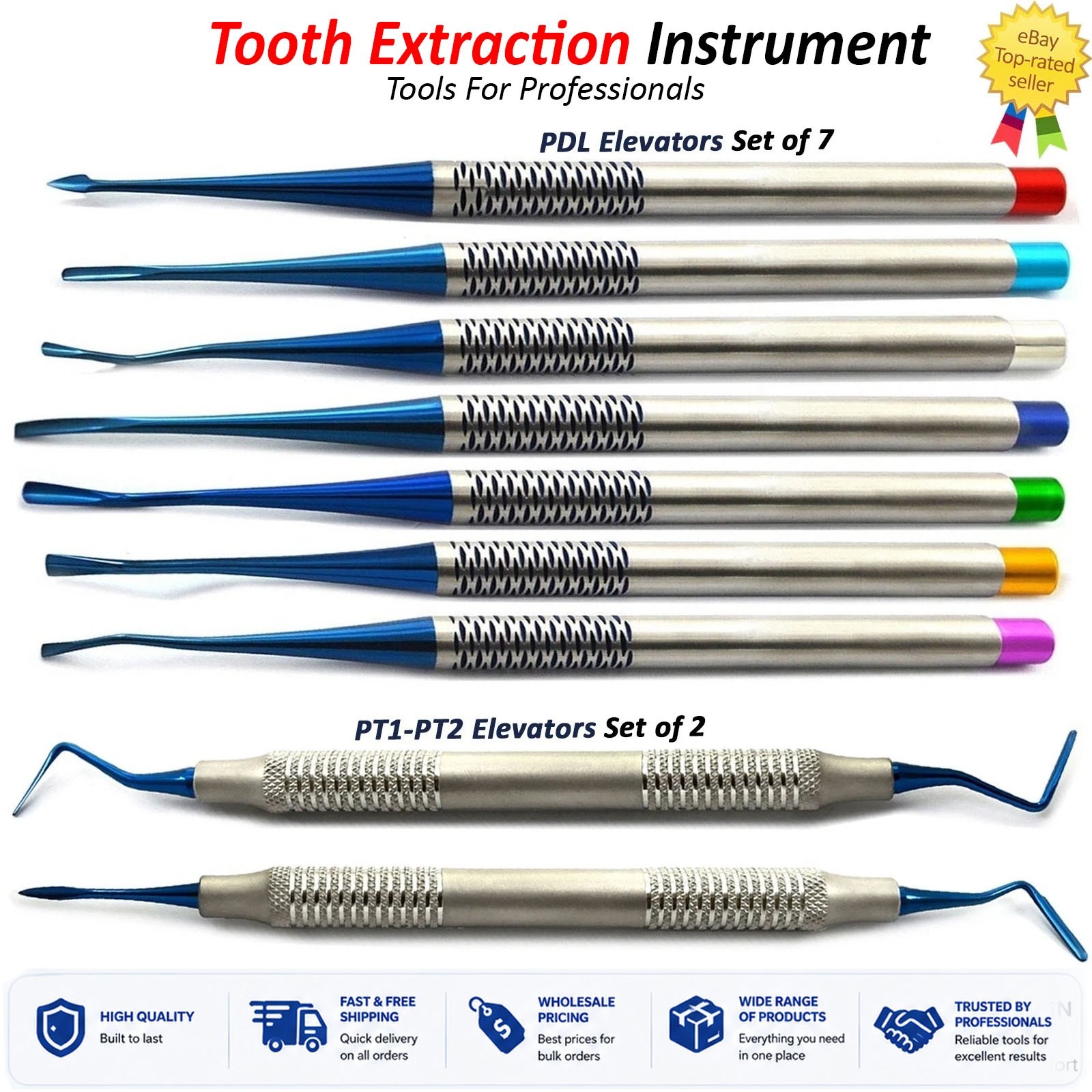 Dental PDL Luxating Root Elevators Set of 7 Precise Periotomes Tips Titanium Lab