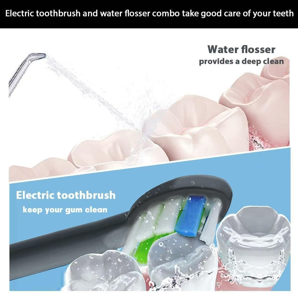 2-1 Oral Clean Kit- Water Dental flosser & Electric Toothbrush Combo- Brushin…