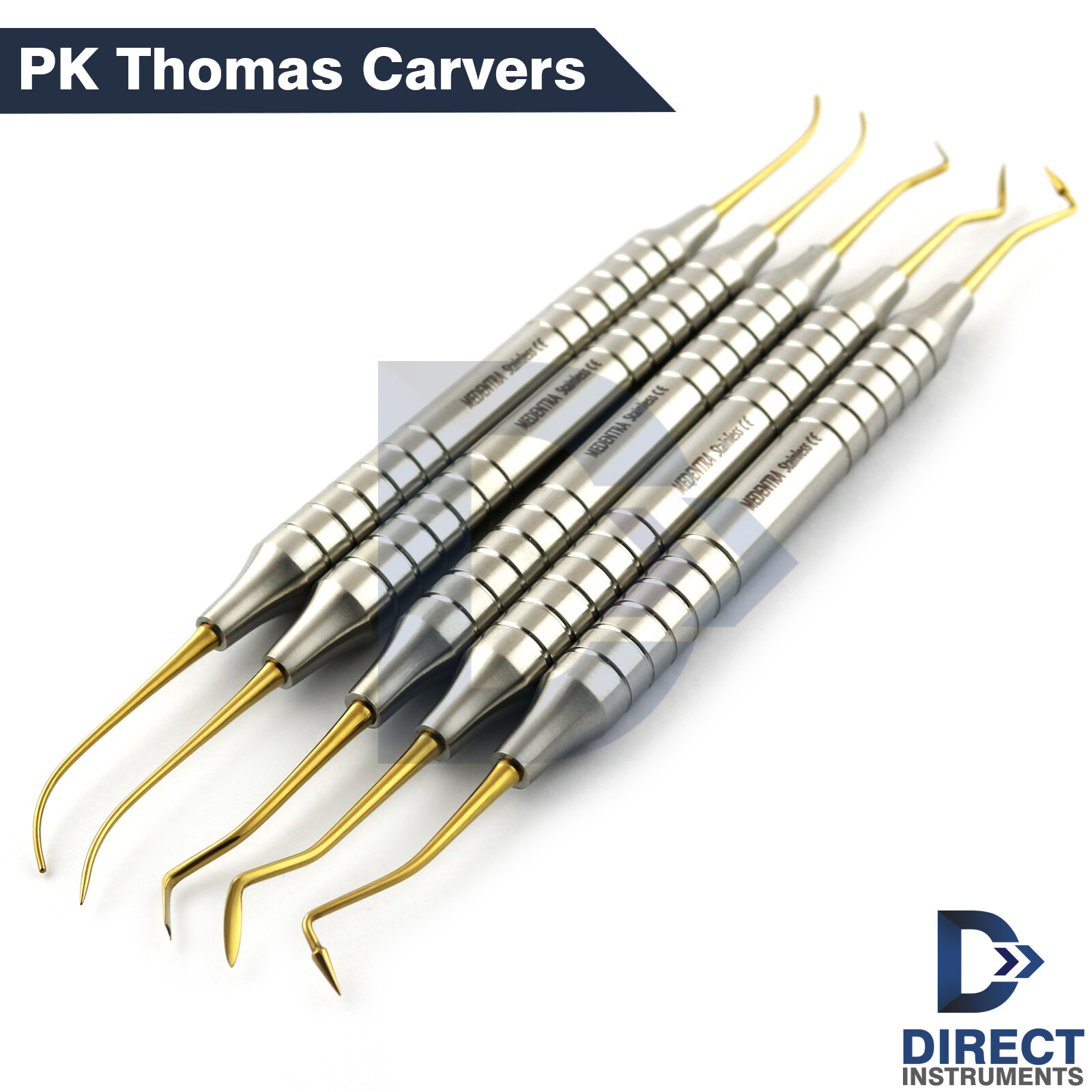 5Pcs Set Dental Pk Thomas Wax Carvers Gold Tips Hollow Handle Waxing Modelling