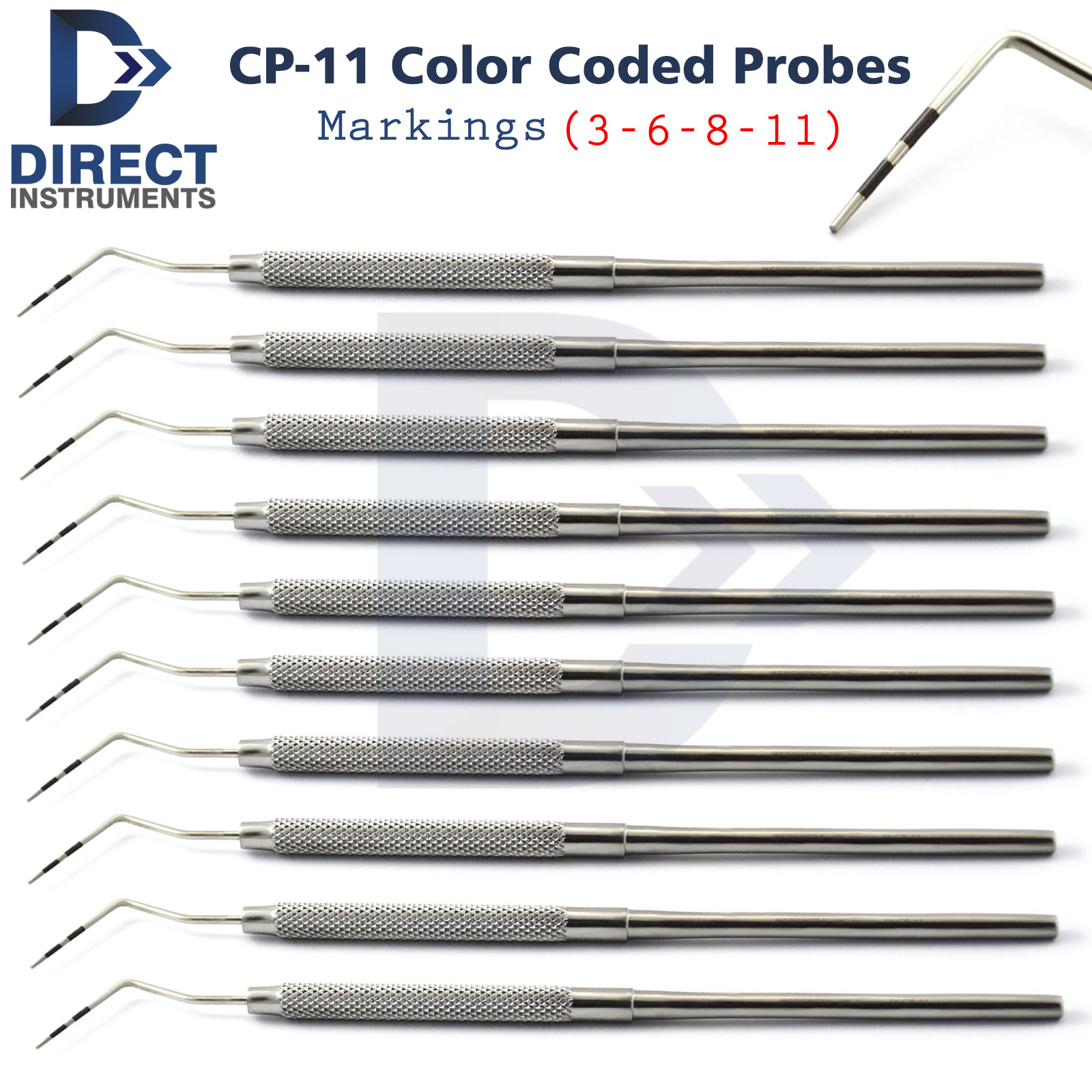 10 Pcs Dental CP-11 Color Coded Marking Probes 3-6-8-11 Periodontal Pocket Depth