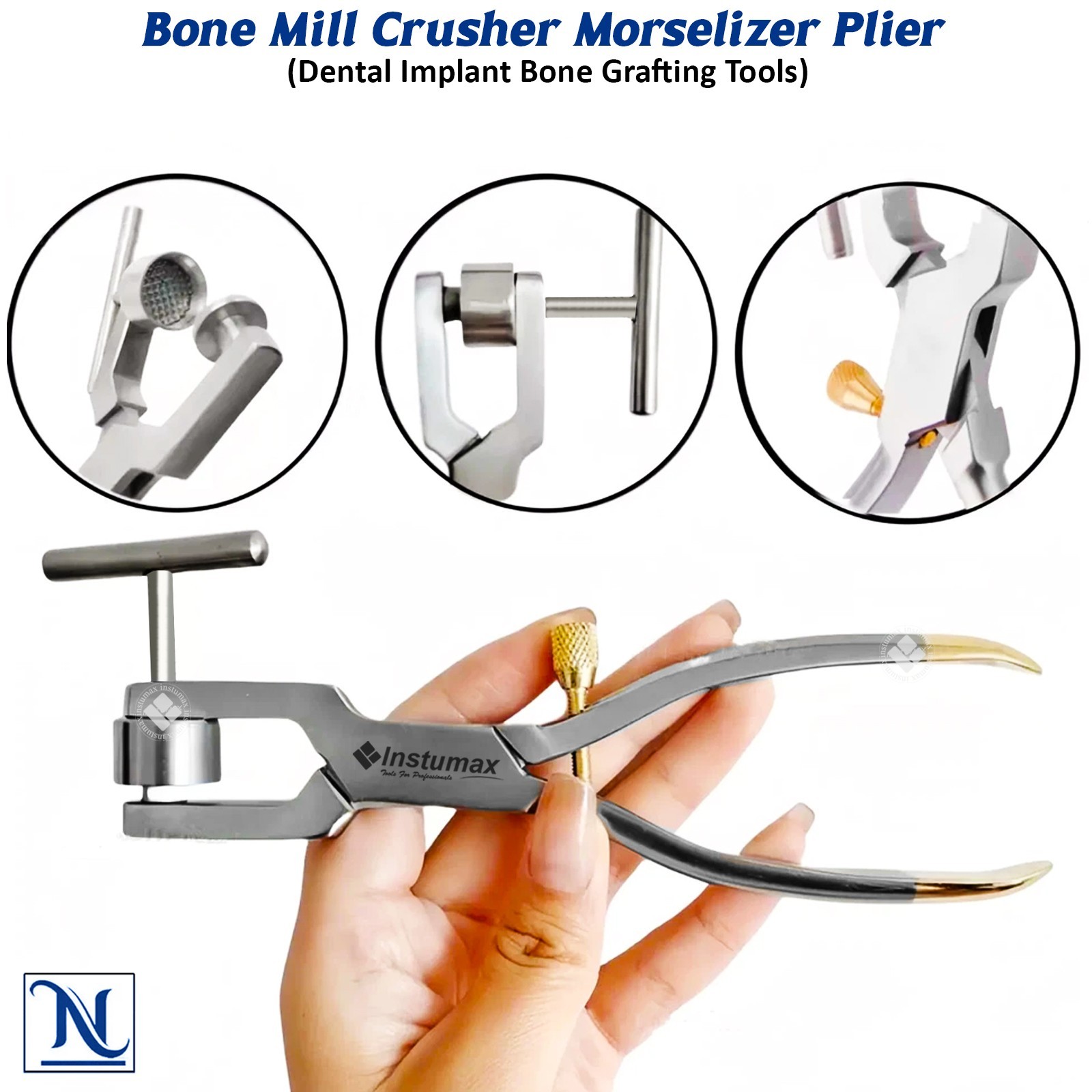 Bone Mill Crusher Morselizer Plier Dental Implant Grafting Instrument Gold Color