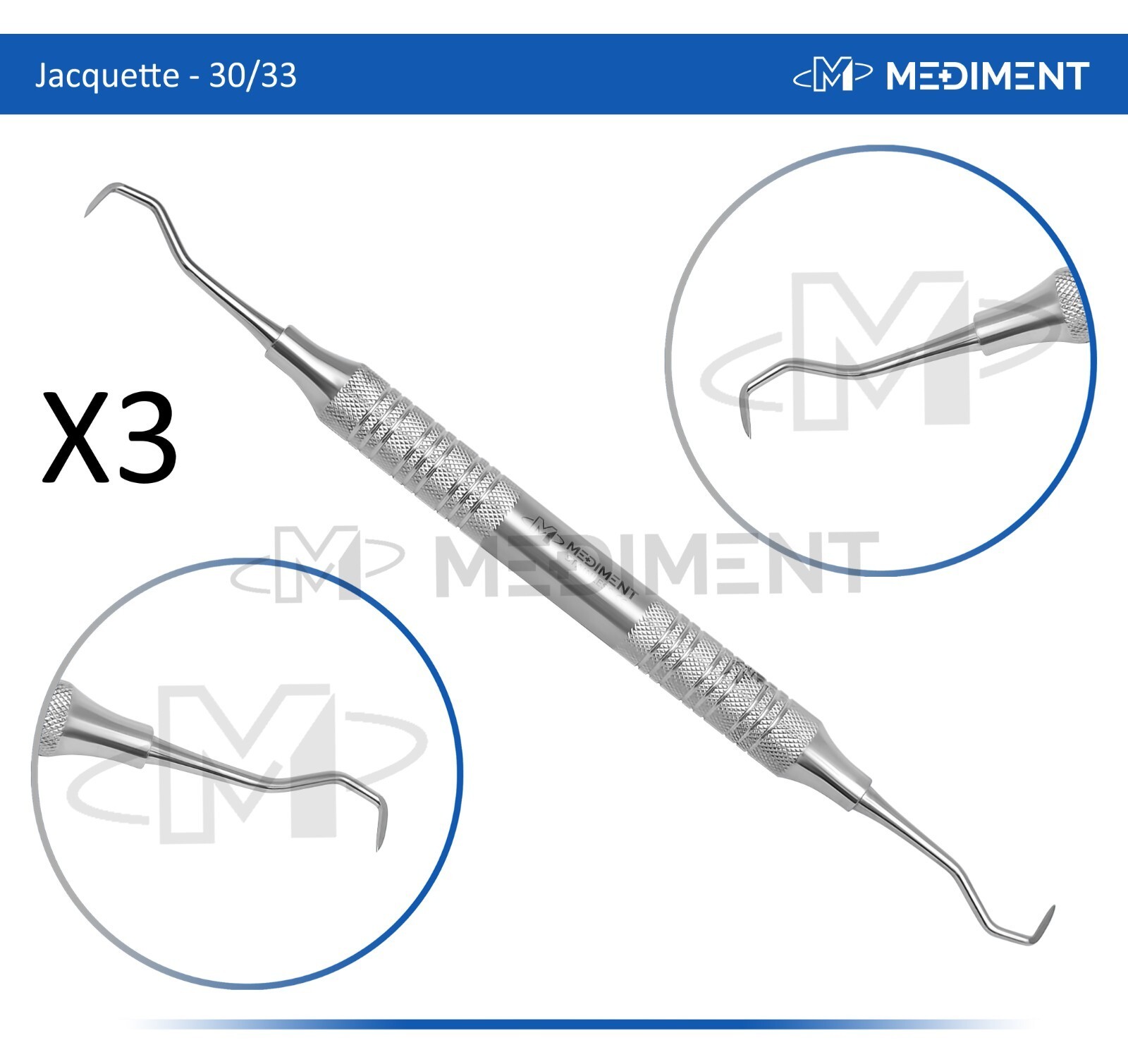 X3DENTAL PERIODONTAL INSTRUMENT SCALER JACQUETTE 30/33 8MM HOLLOW GRIP STAINLESS