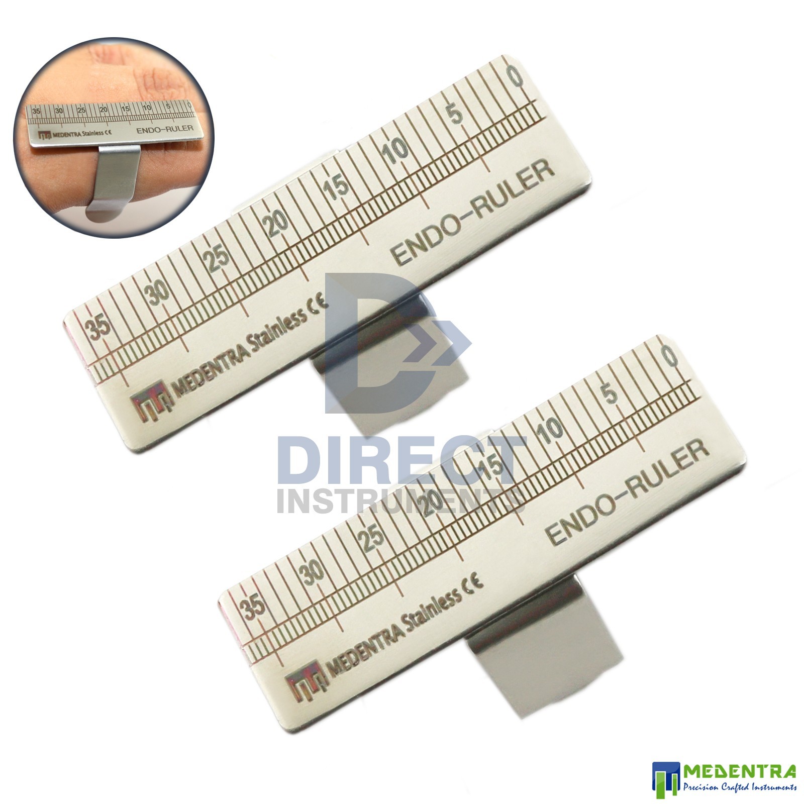 2Pcs Dental Endodontic Finger Ruler Measuring Gauge Stainless Steel Instrument