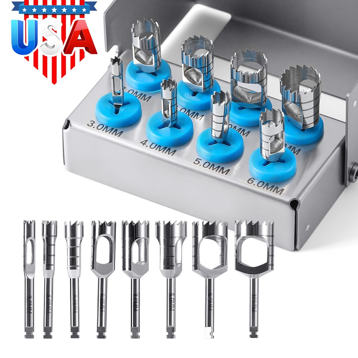 AZDENT Piezas Fresa Trepanadora Ósea para Implante Dental, Instrumento Quirúrgic