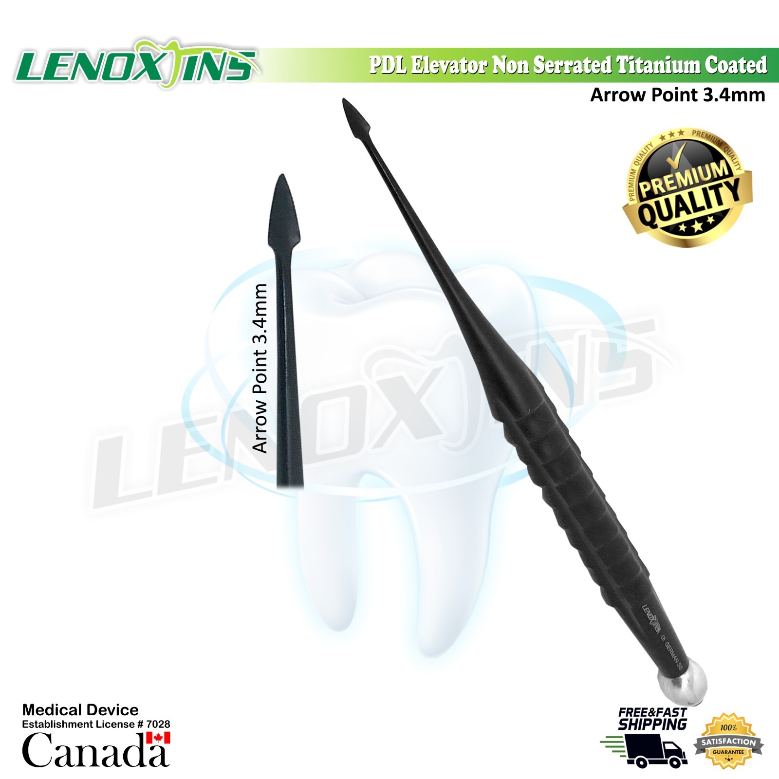 PDL Periotomes Elevators, Arrow Point 3.4mm, Titanium coated Micro Serrated.
