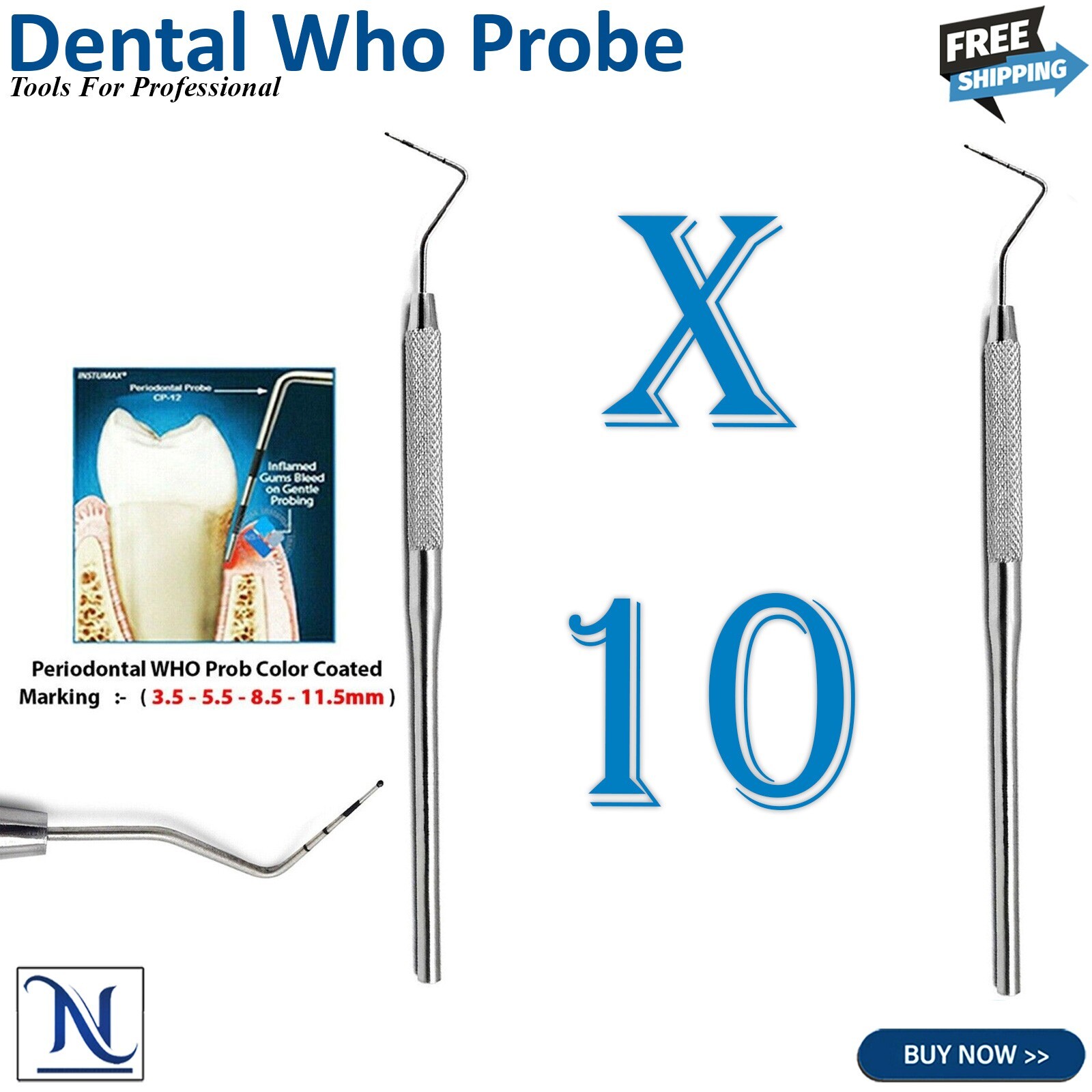 X10 Dental Who Probe With Ball Tip Periodontal Diagnostic Pocket Measurements