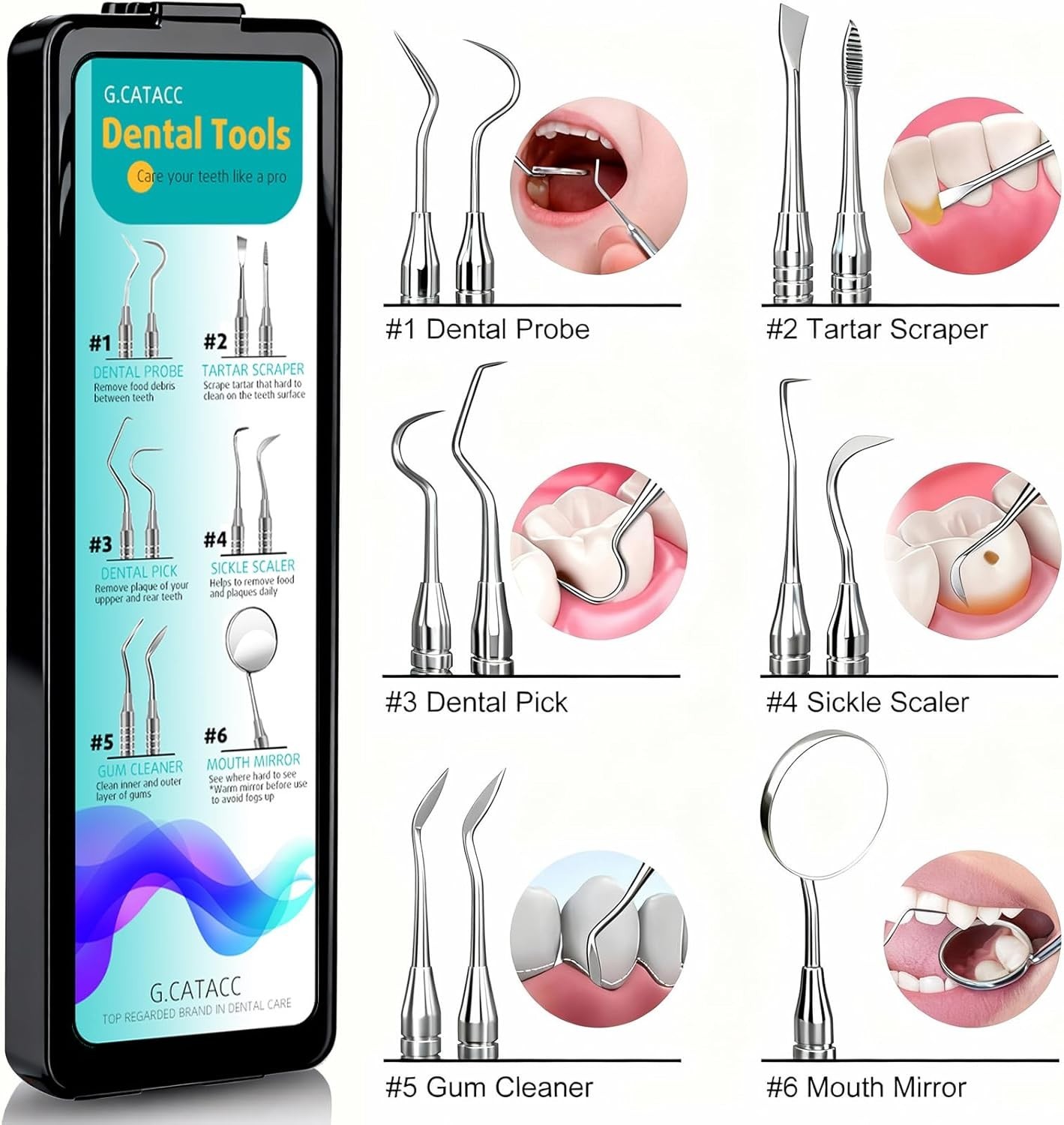 Dental Tools Pick Teeth Cleaning Stainless Steel Hygiene Kit Scraper Plaque Case