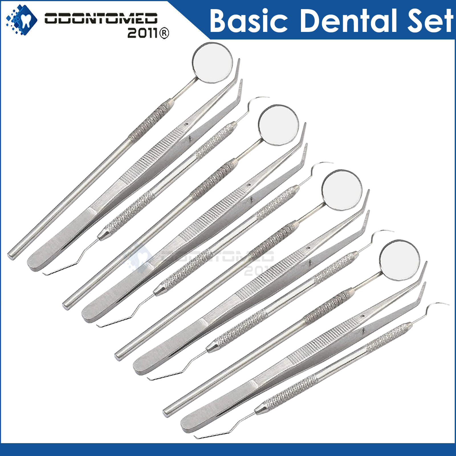4 GERMAN BASIC DENTAL SETS- EXPLORER PROBE+DENTAL MIRROR+COLLEGE COTTON PLIER