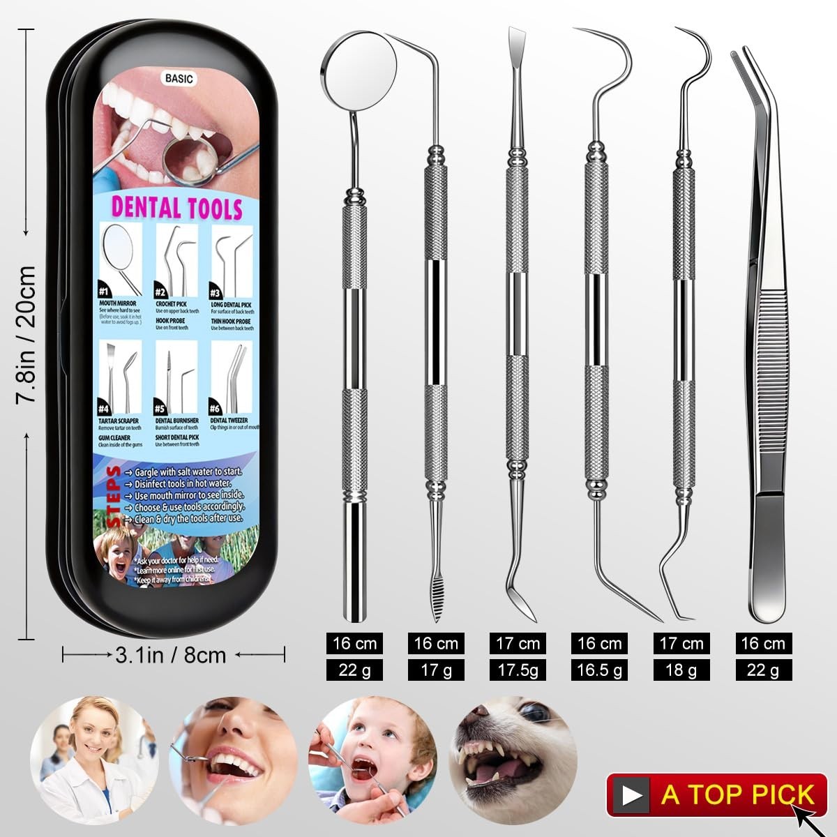 Travel-Friendly Dental Care Kit: 6 Tools for Home, Pets & Professional Cleanings