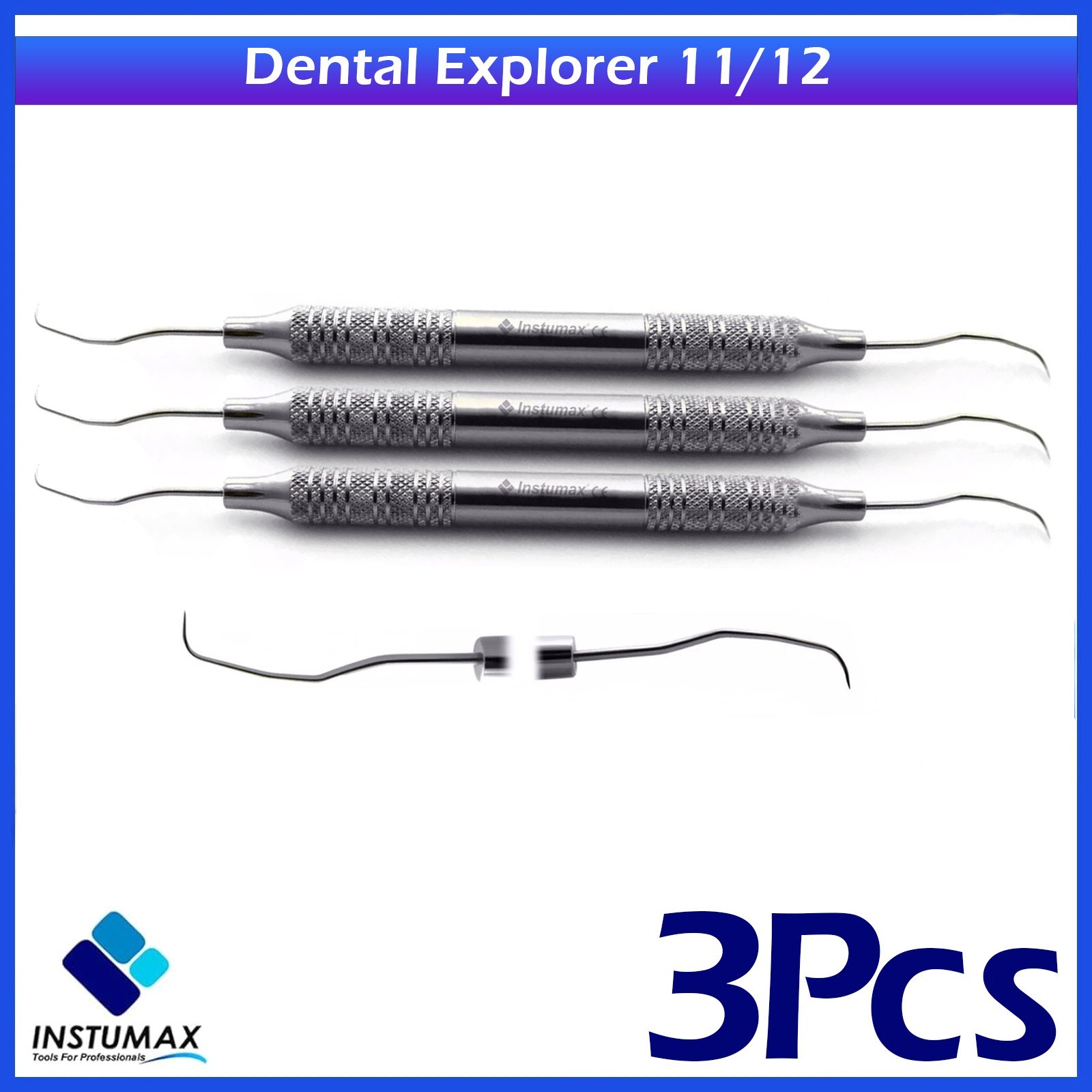 3Pcs Dental 11/12 Explorer-Probe Hollow Handle Diagnostic Plaque Endo Diagnostic