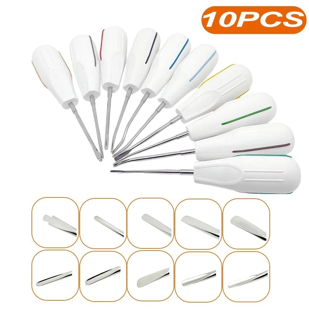 10Pc Dental Luxating Elevator Set Curved Root Elevators Surgical Stainless Steel