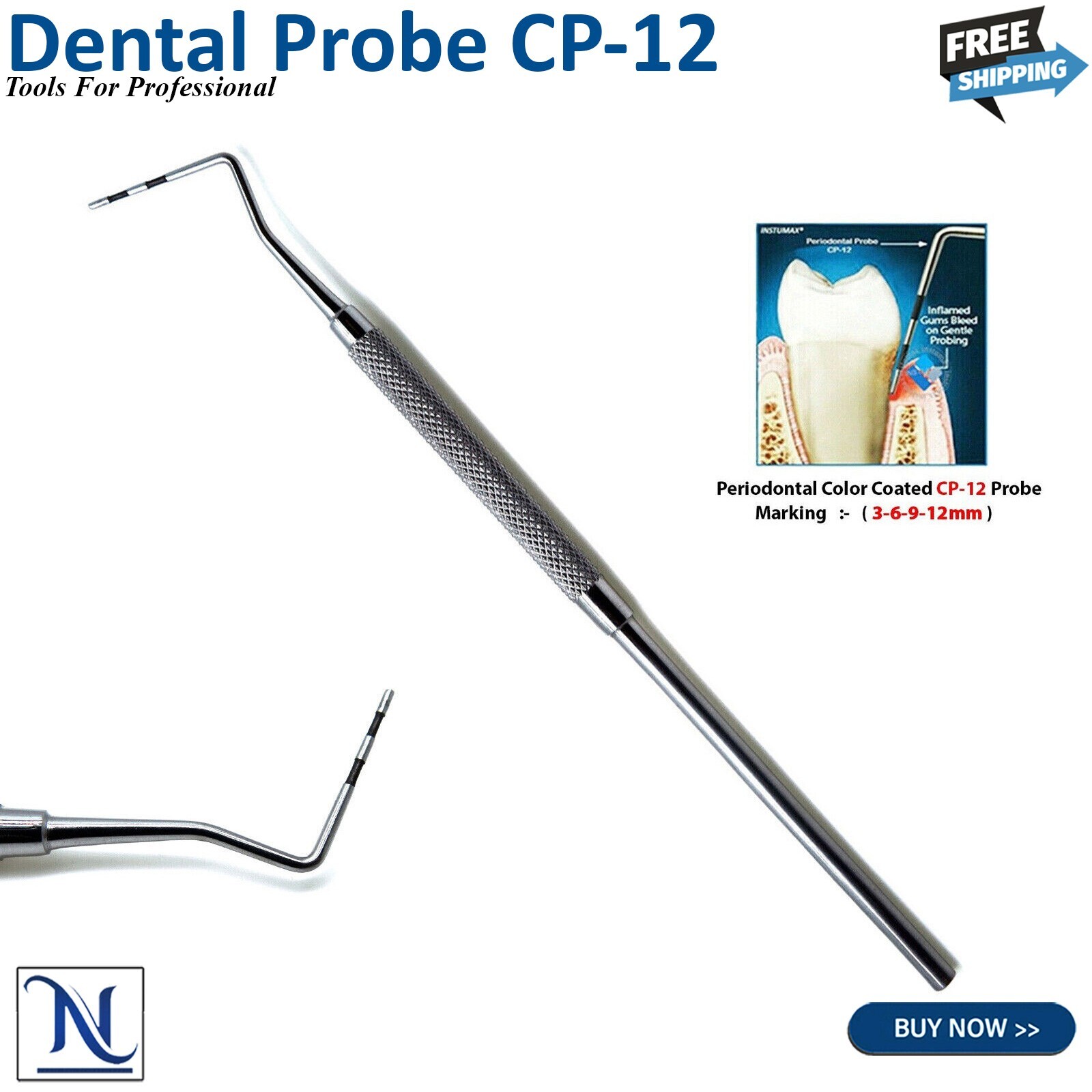 Periodontal CP-12 Probe Williams Color Coated Marking 3-6-9-12 Dental Probes