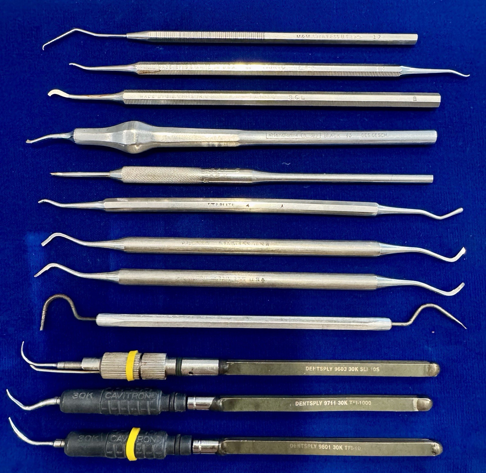 Vintage Dental Instrument Lot Dentsply Cavitron M&M SS White Precision 12 Pc