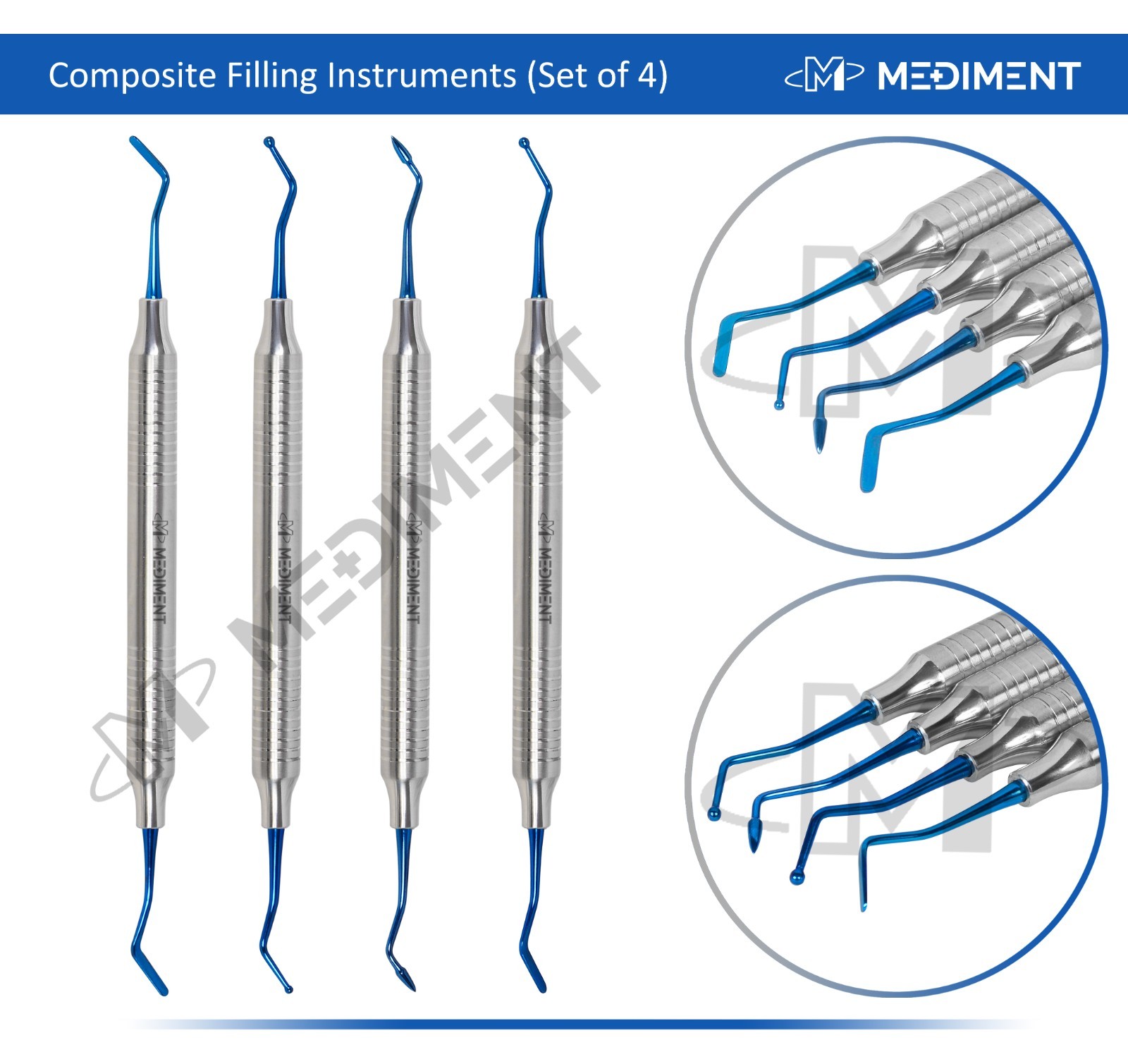4 Pcs Dental Composite Filling Instrument Blue Titanium Coated Restorative Kit