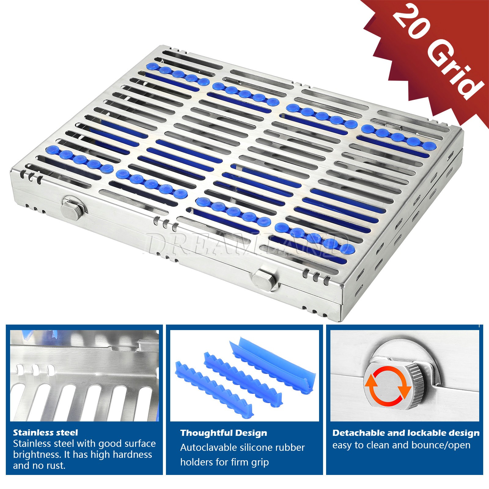 DENTAL AUTOCLAVE STERILIZATION CASSETTE RACK BOX TRAY FOR 20 INSTRUMENTS