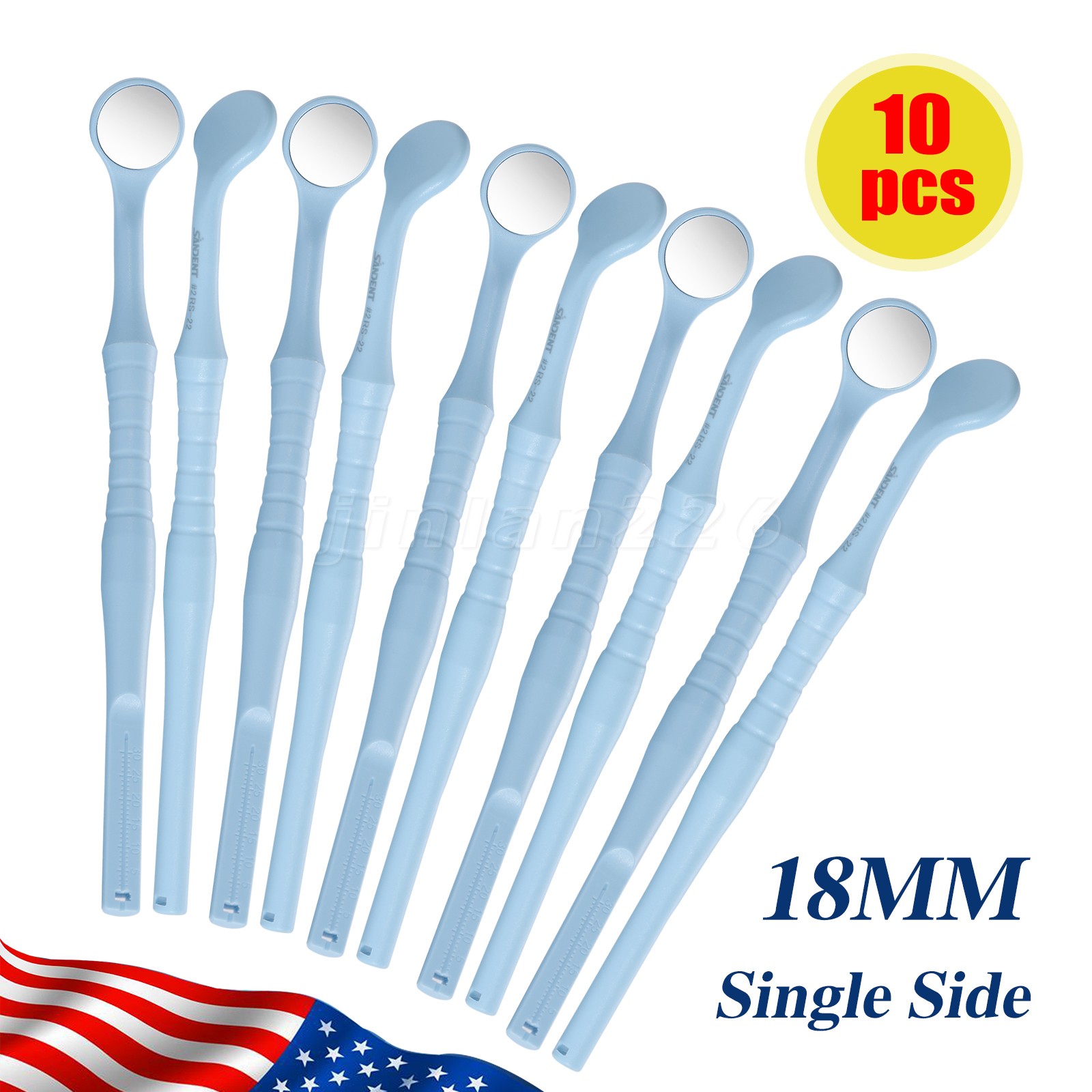 4*10pc Dental Mouth Mirror With Blue 18mm Single Side HANDLE Examination Tool