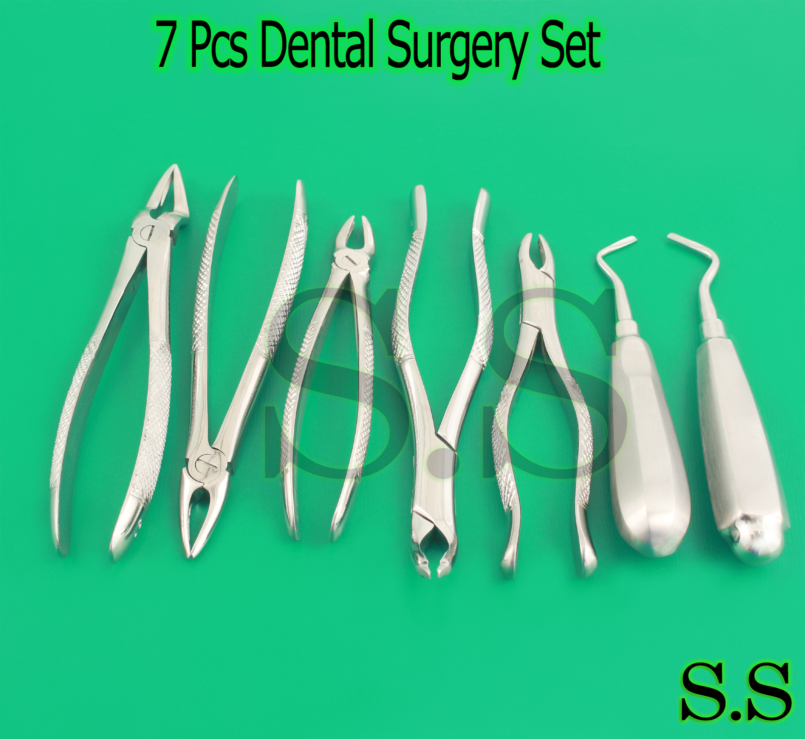 7 Pcs-Dental Surgery Extracting Forceps Elevators Instruments Set Kit DN-481
