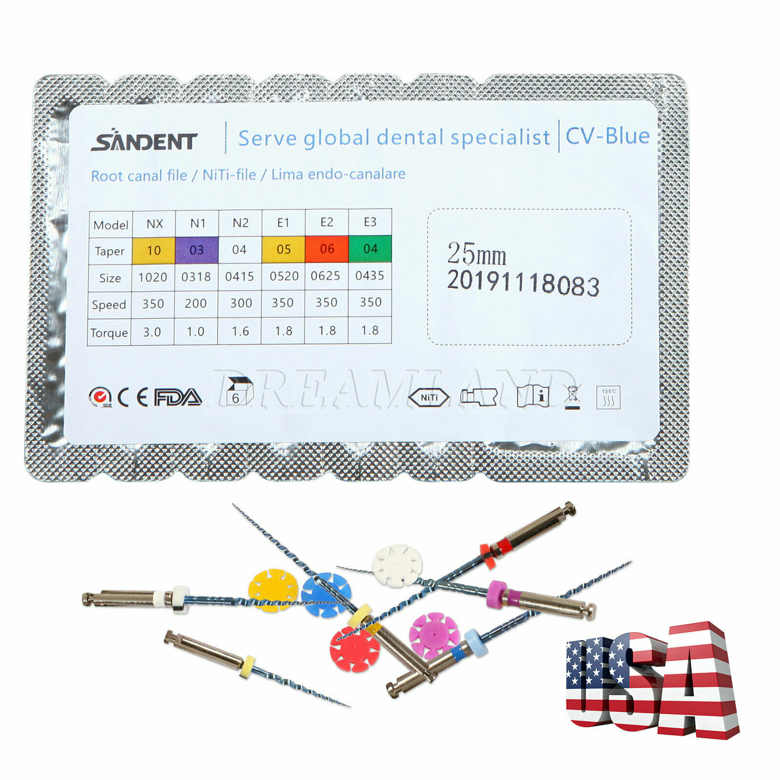 6pcs Tapered Tips Dent Endo Files Niti Rotary For Root Canal USA dm-r