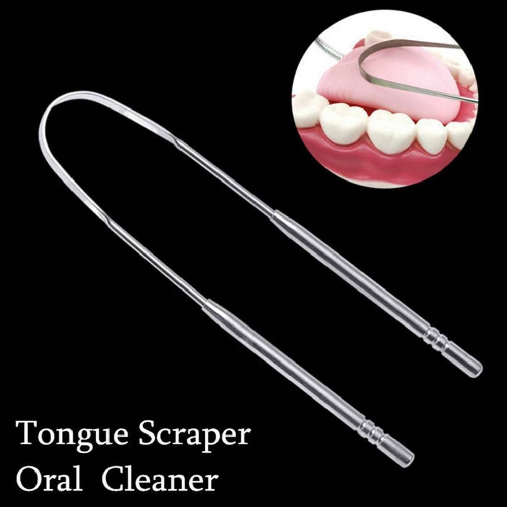 Dental Stainless Steel Metal Tongue Scraper Cleaner Adults Hand Scraper Brush