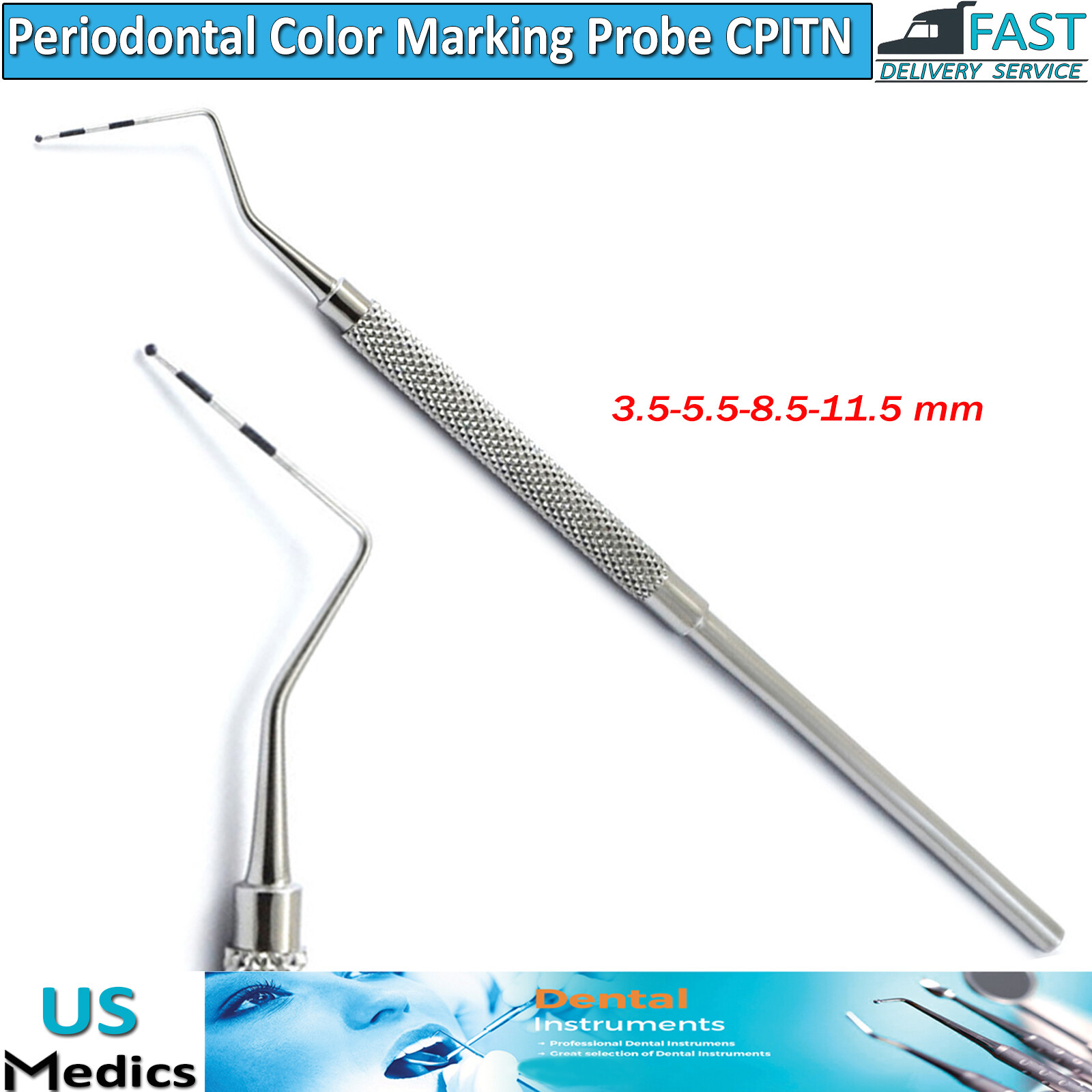 CPITN Probe Periodontal Color Coded Marking Pocket Depth Measuring Tooth Scaling