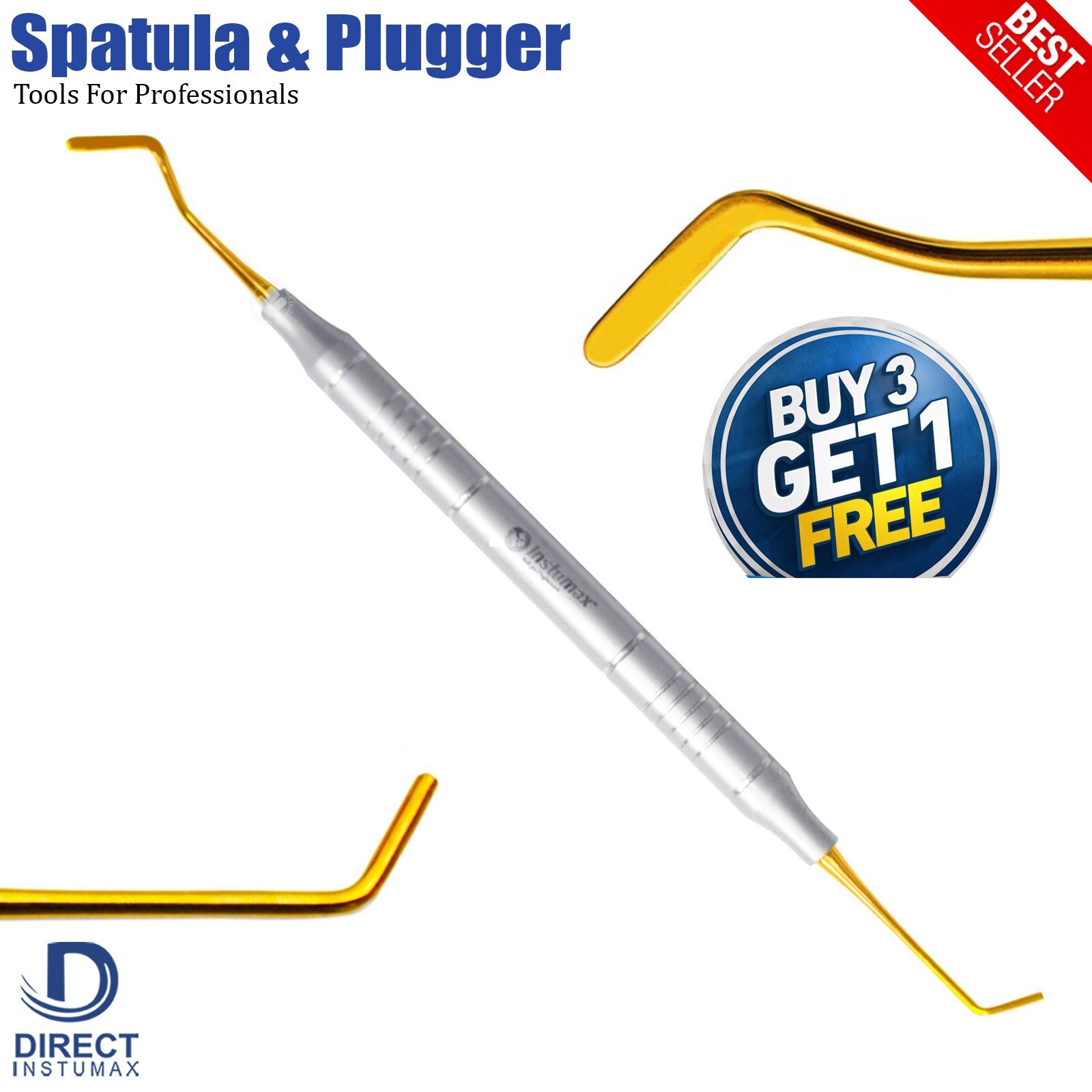 Dental Composite Filling Kit – Spatula & Plugger Set w/Colorful Tips (Gold)