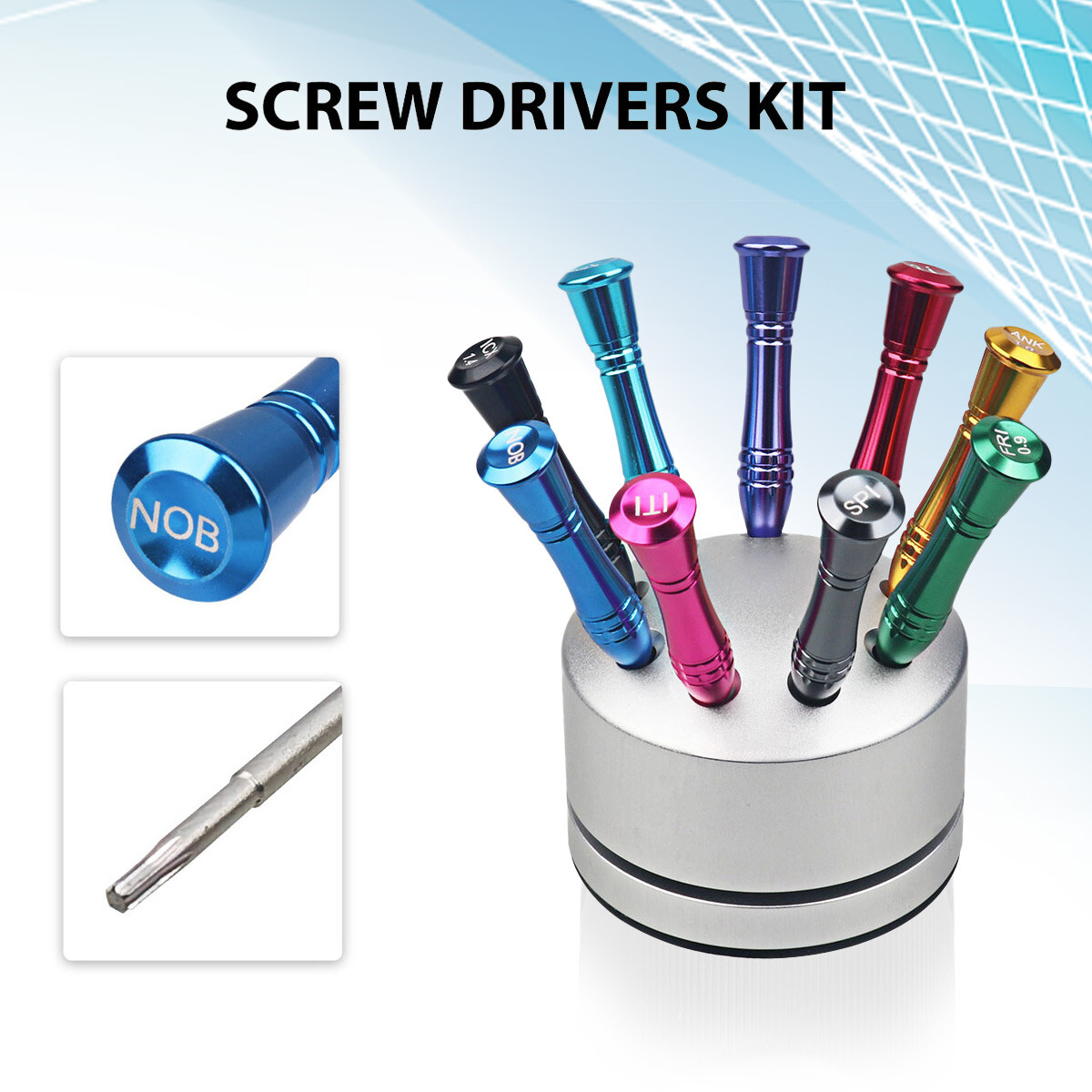 9Pcs/set Dental Implant Screw Drivers Kit Abutment Dentistry Tool with Stand Box