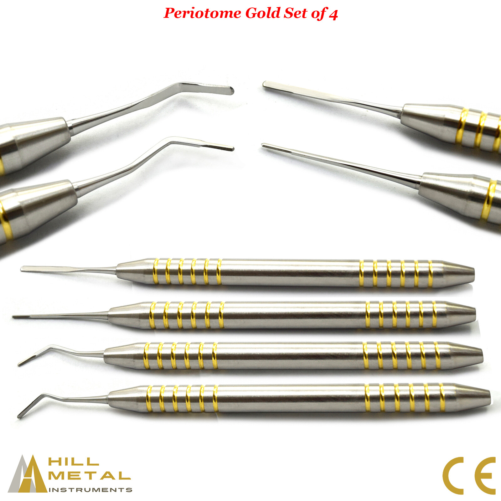 Set of 4 Periotome Gold Dental Periodontal Ligament Atraumatic Extraction Kit CE