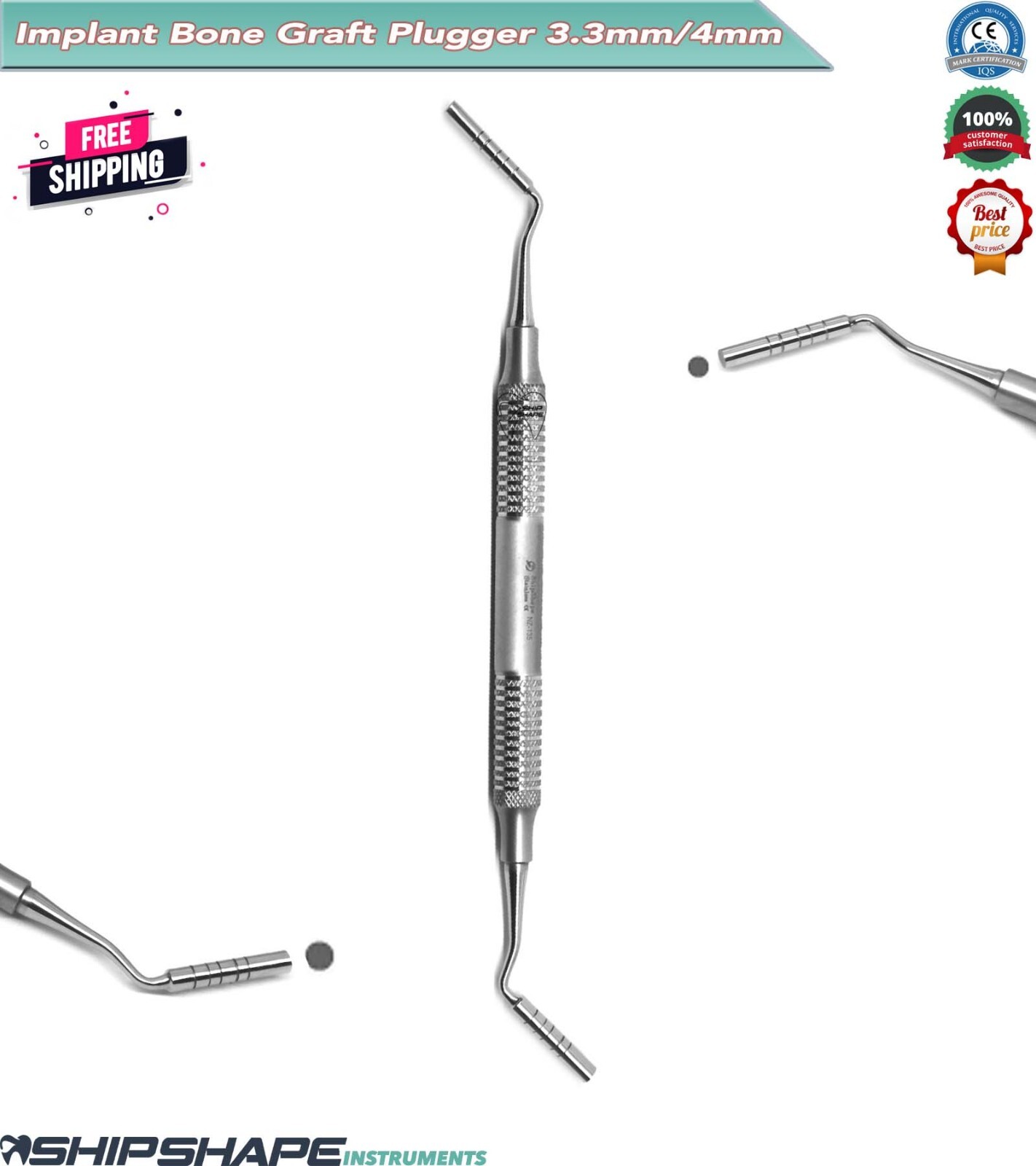 Bone Graft Plugger 3.3mm – 4mm Compactor, Packer Implantology Dental Instruments