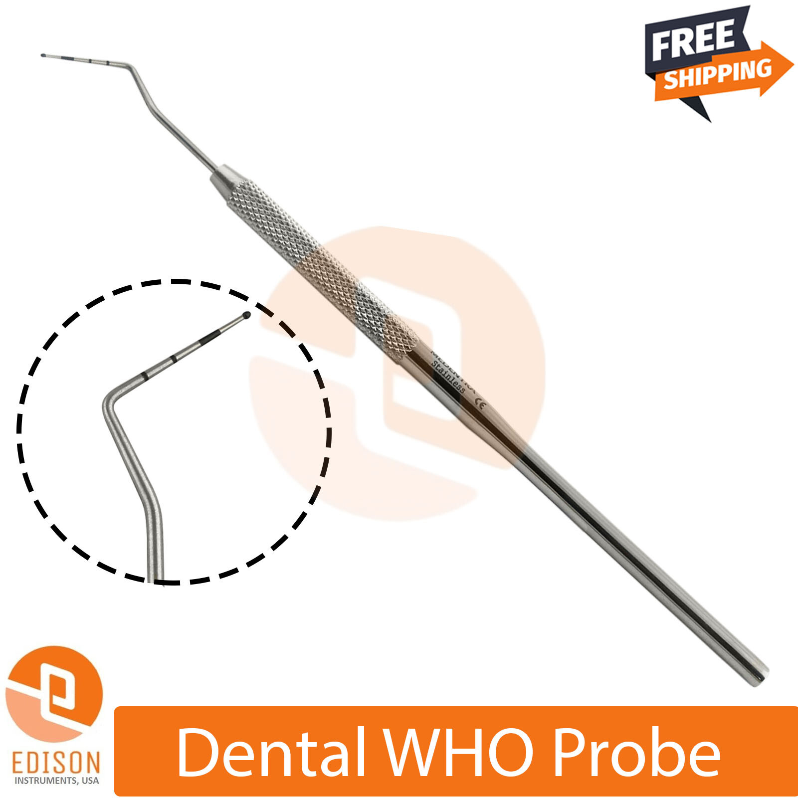 Periodontal Color Coded Who Probe Ball Tip Pocket Depth Measurement Single Ended
