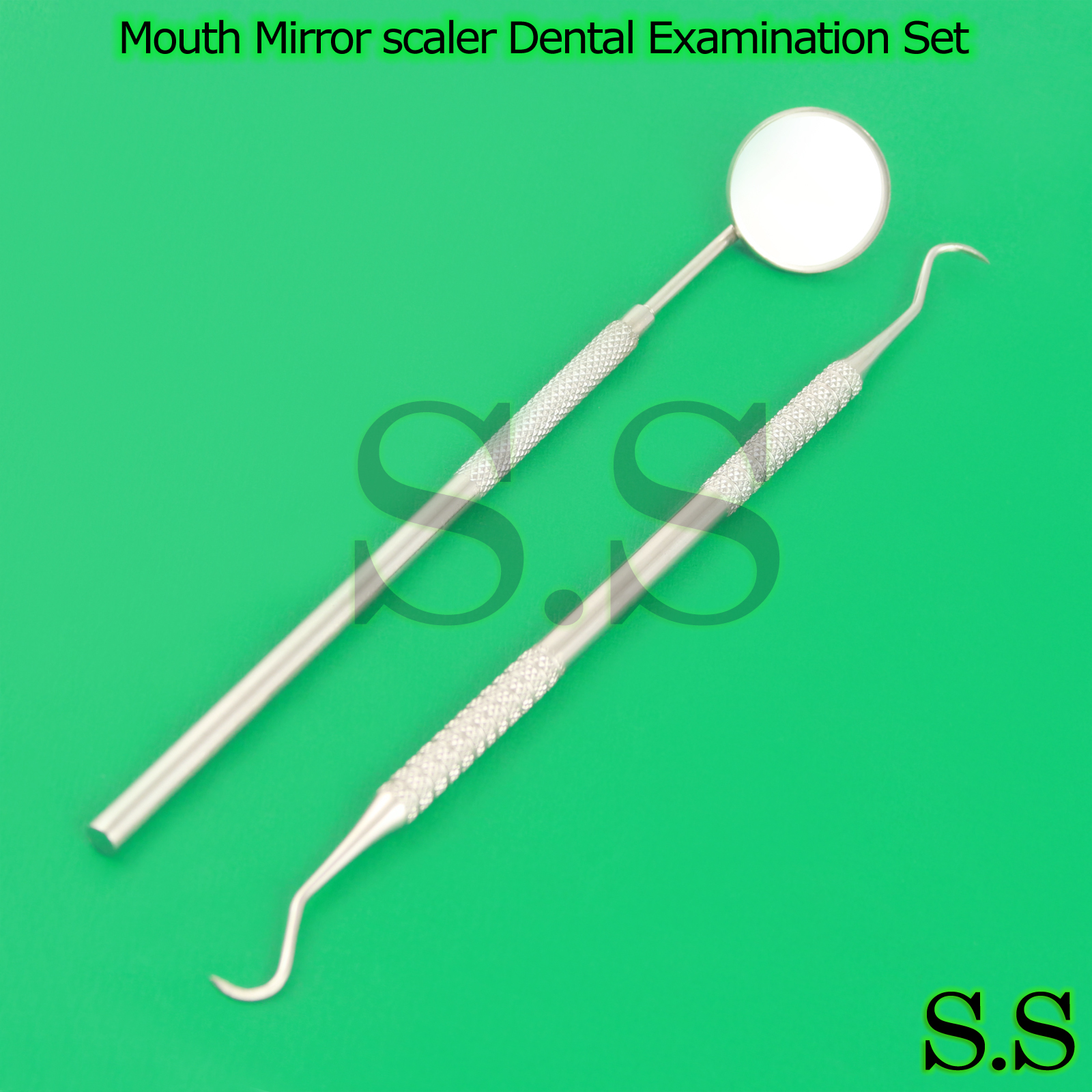 Mouth Mirror No 5 Handle & Sickle Scaler Dental Examination Tool Kit New PR-230