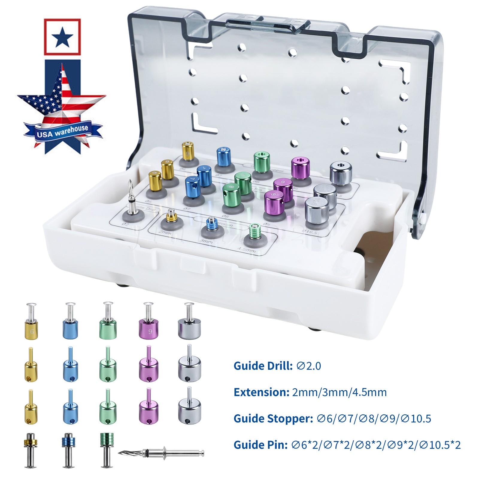 19 Pcs Fully Guided Drills Set Universal Dental Implant Guide & Positioning Kits