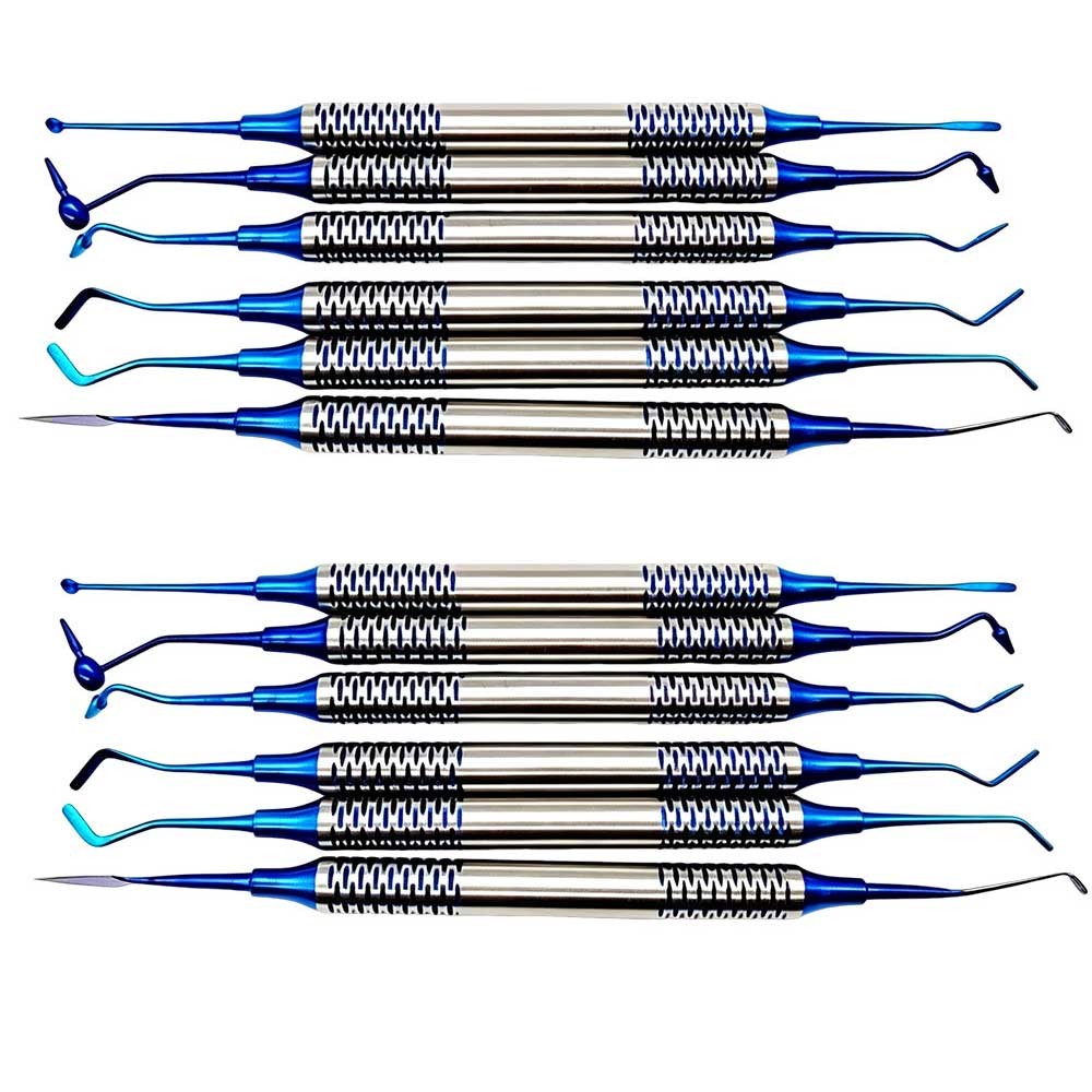 Dental Composite Filling Instrument Gold/Blue Titanium Coated Restorative Kit