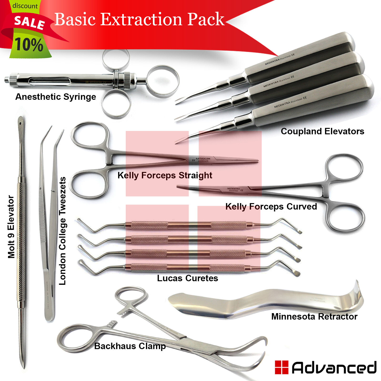 14Pcs Dental Tooth Extraction Tools Kit Coupland Elevators Extracting Forceps