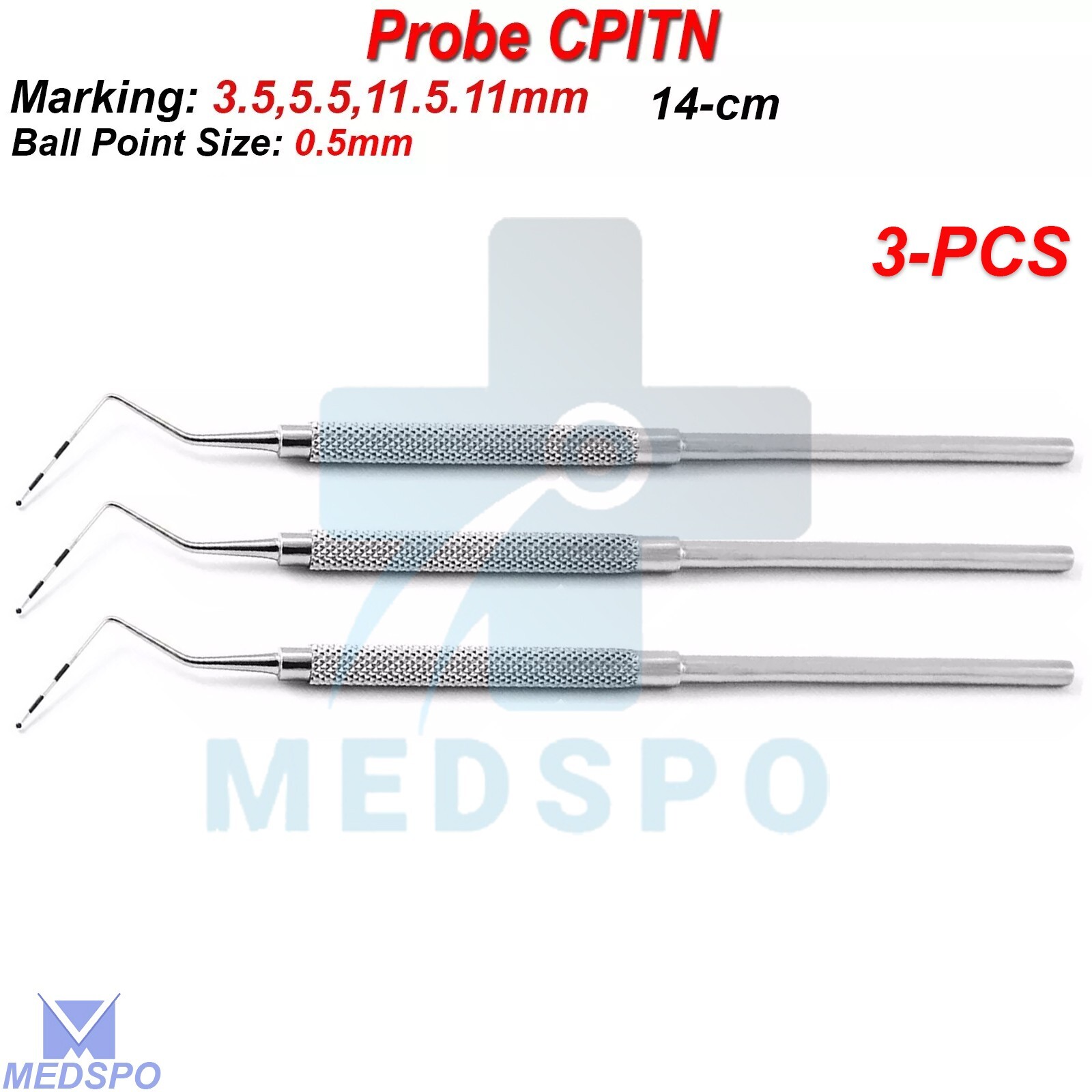 3 Pcs Periodontal Color Coded Depth Measuring CPITN Probe Hygienist Instruments