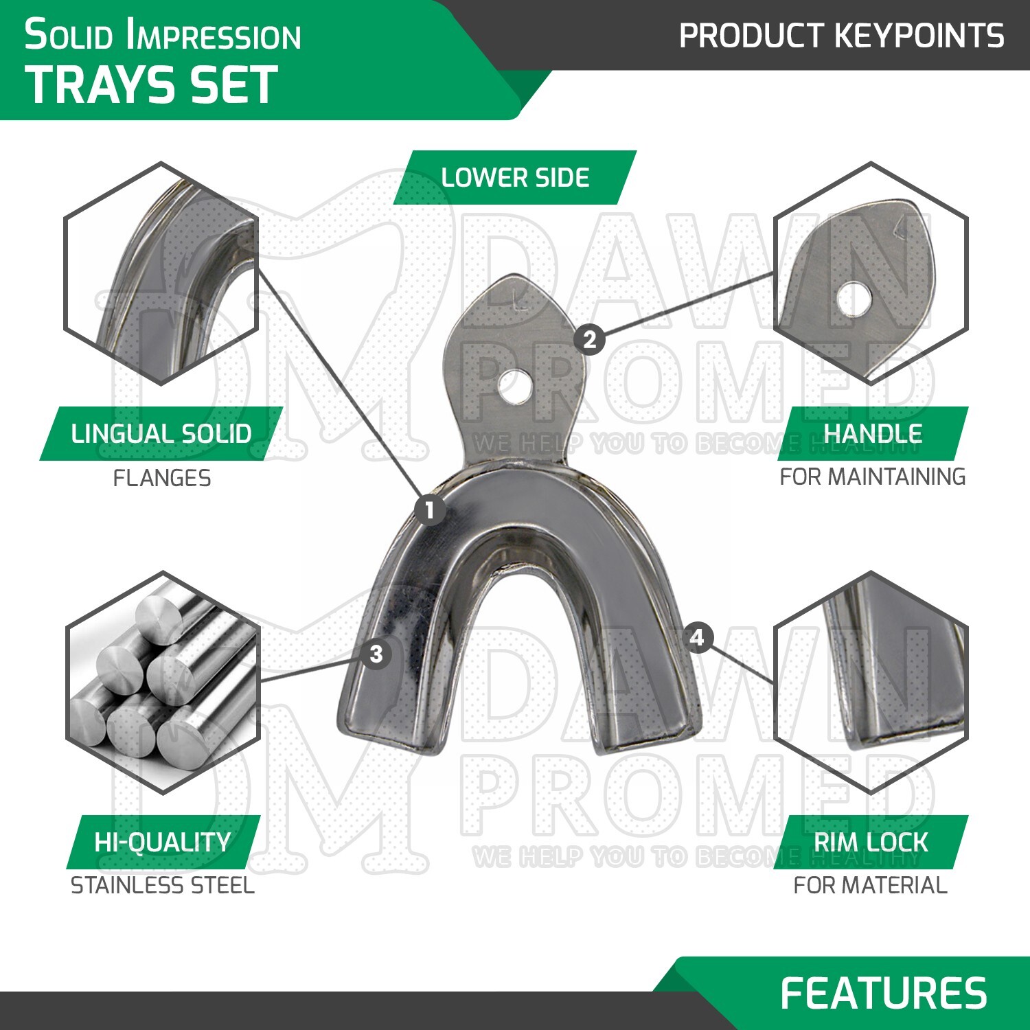 12 Pcs Solid & Perforated Metal Upper & Lower Dental Impression Trays Set